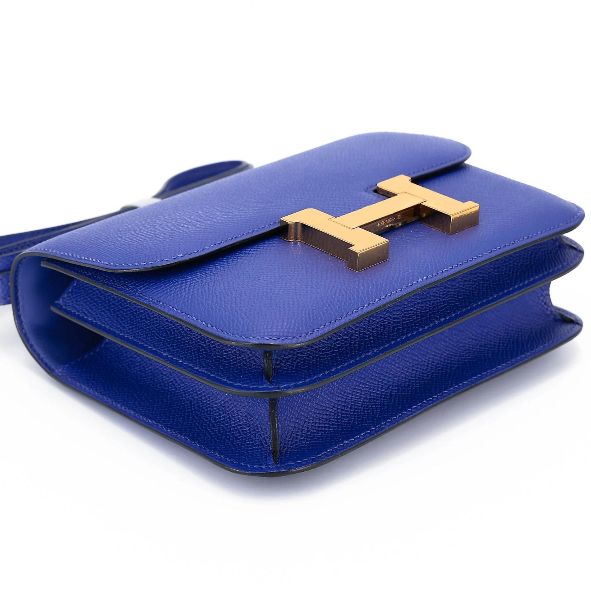 Excellent ( Rank SA ) HERMÈS Constance Mini Bleu Electrique (7T) Epsom Gold hardware C (2018) - 5
