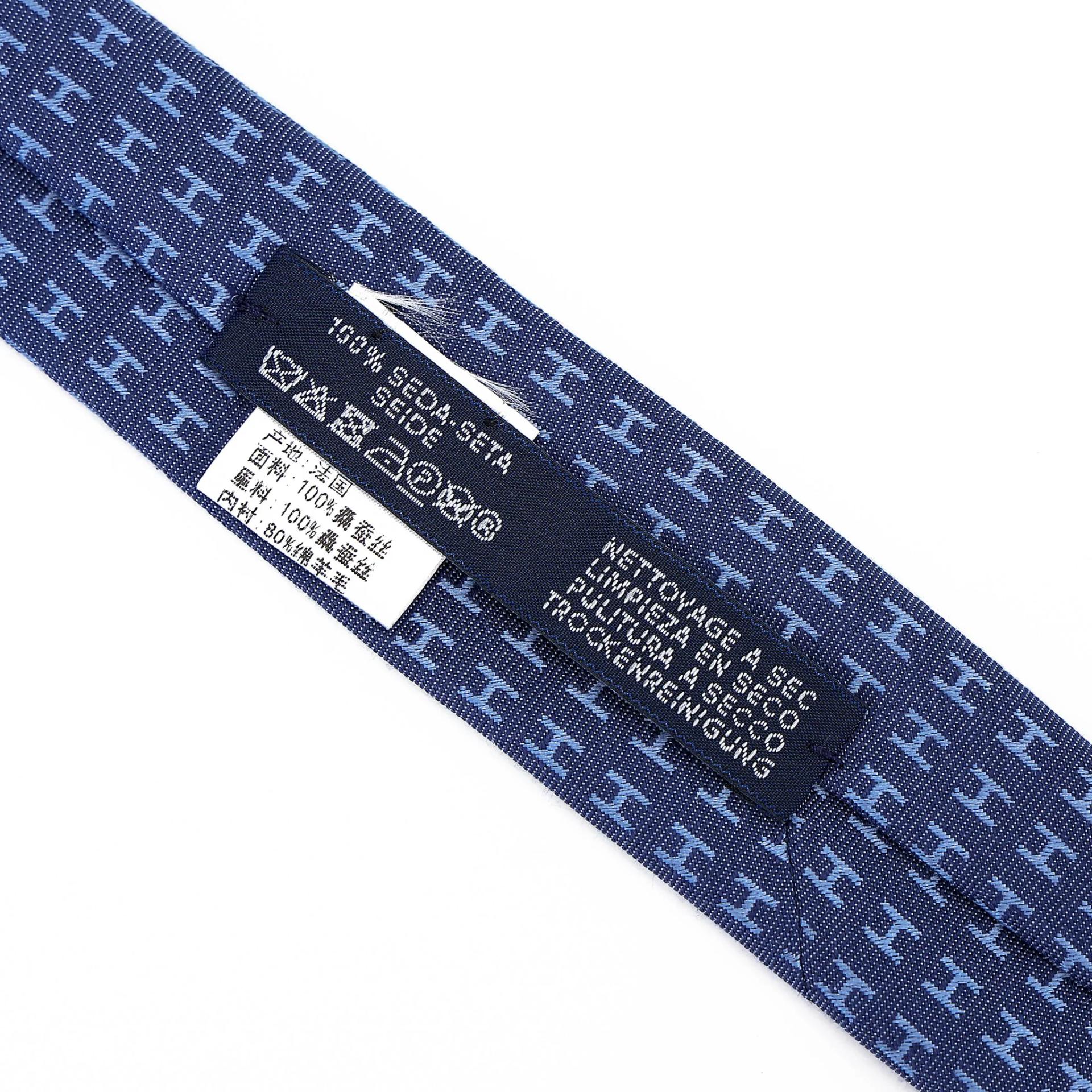 Brand New ( Rank N ) HERMÈS Faconnee H Bicolore tie 7 cm Blue Silk - 4