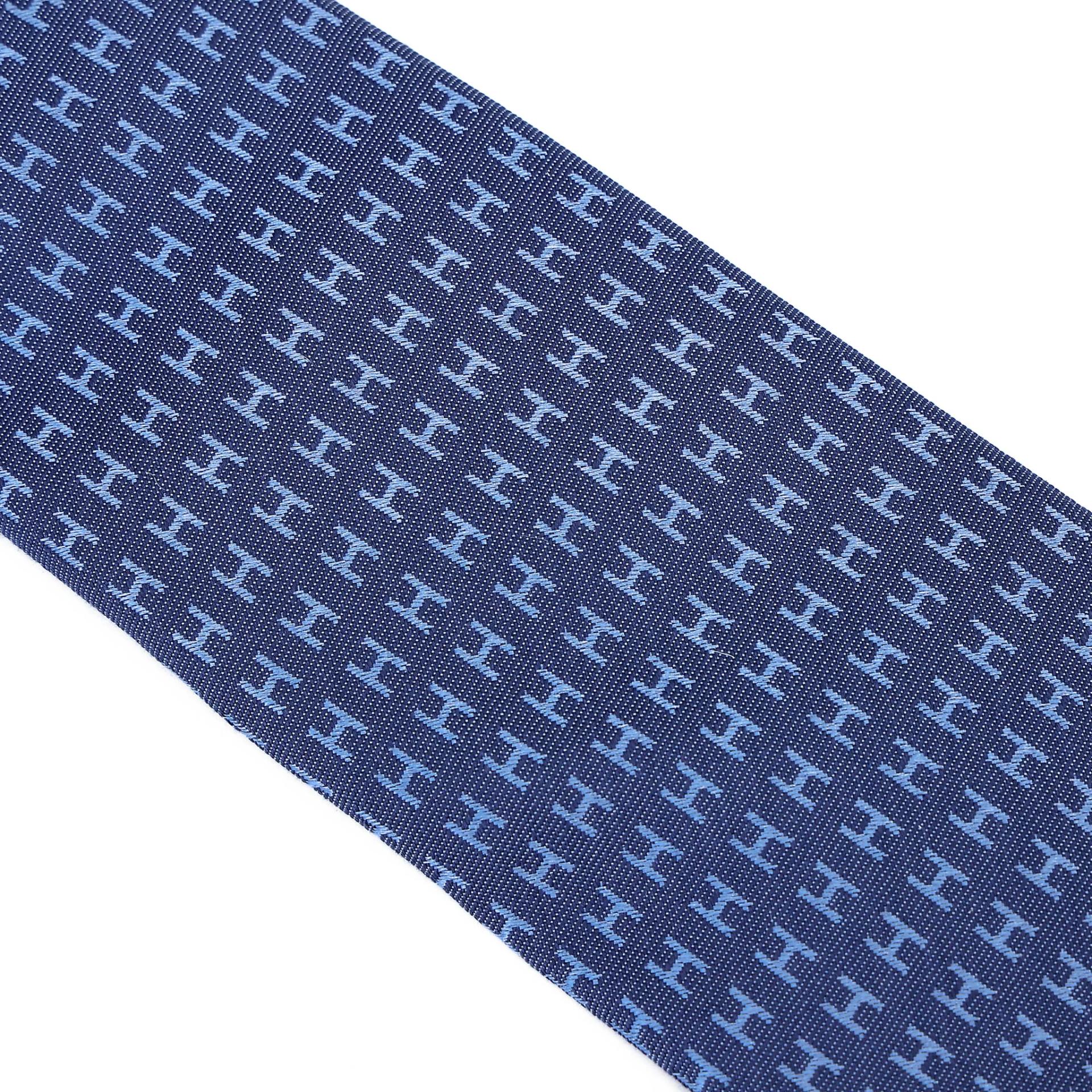 Brand New ( Rank N ) HERMÈS Faconnee H Bicolore tie 7 cm Blue Silk - 5