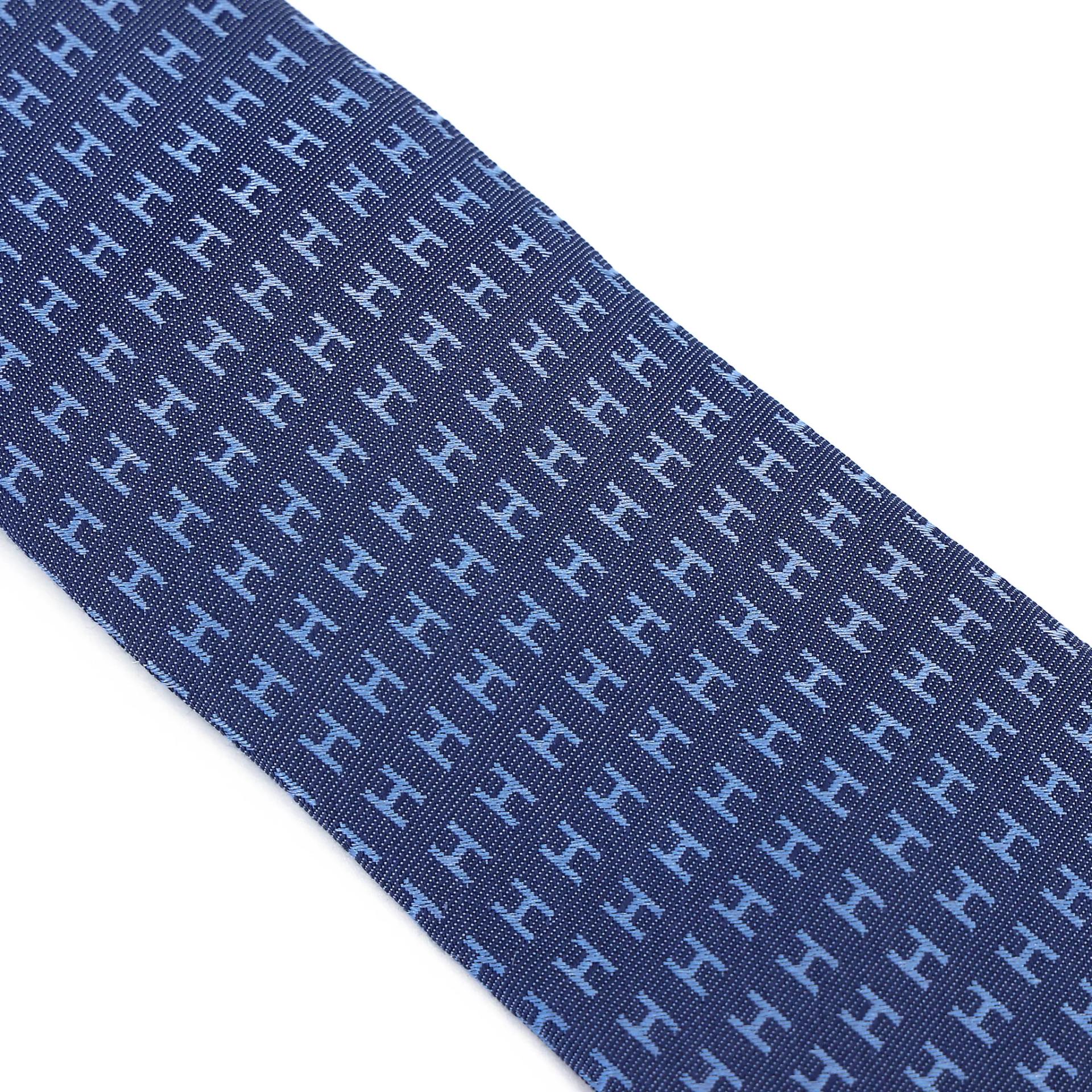 Brand New ( Rank N ) HERMÈS Faconnee H Bicolore tie 7 cm Blue Silk - 5