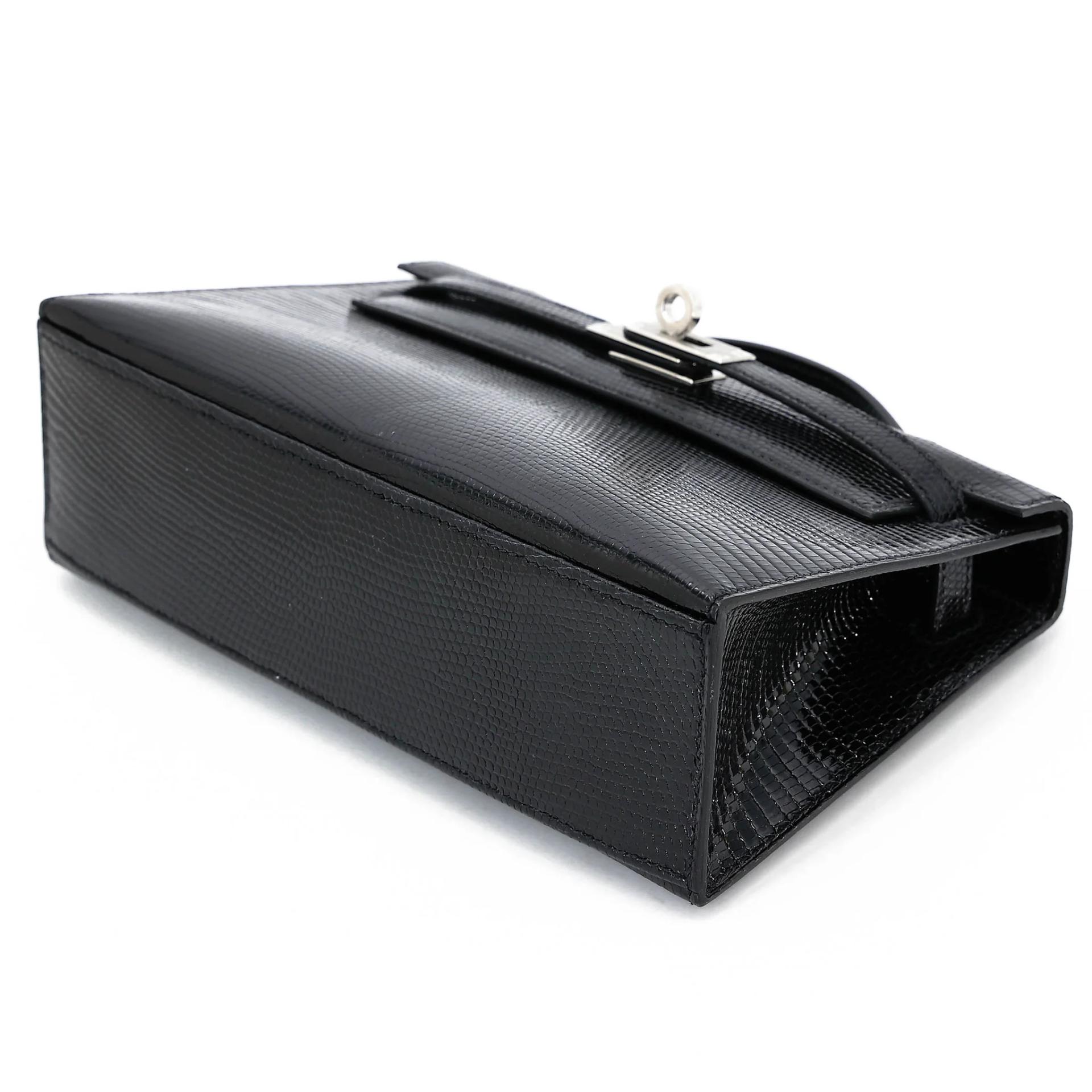 Brand New ( Rank N ) HERMÈS Kelly Pochette Noir (89) Shiny Lizard Palladium hardware K (2025) - 4