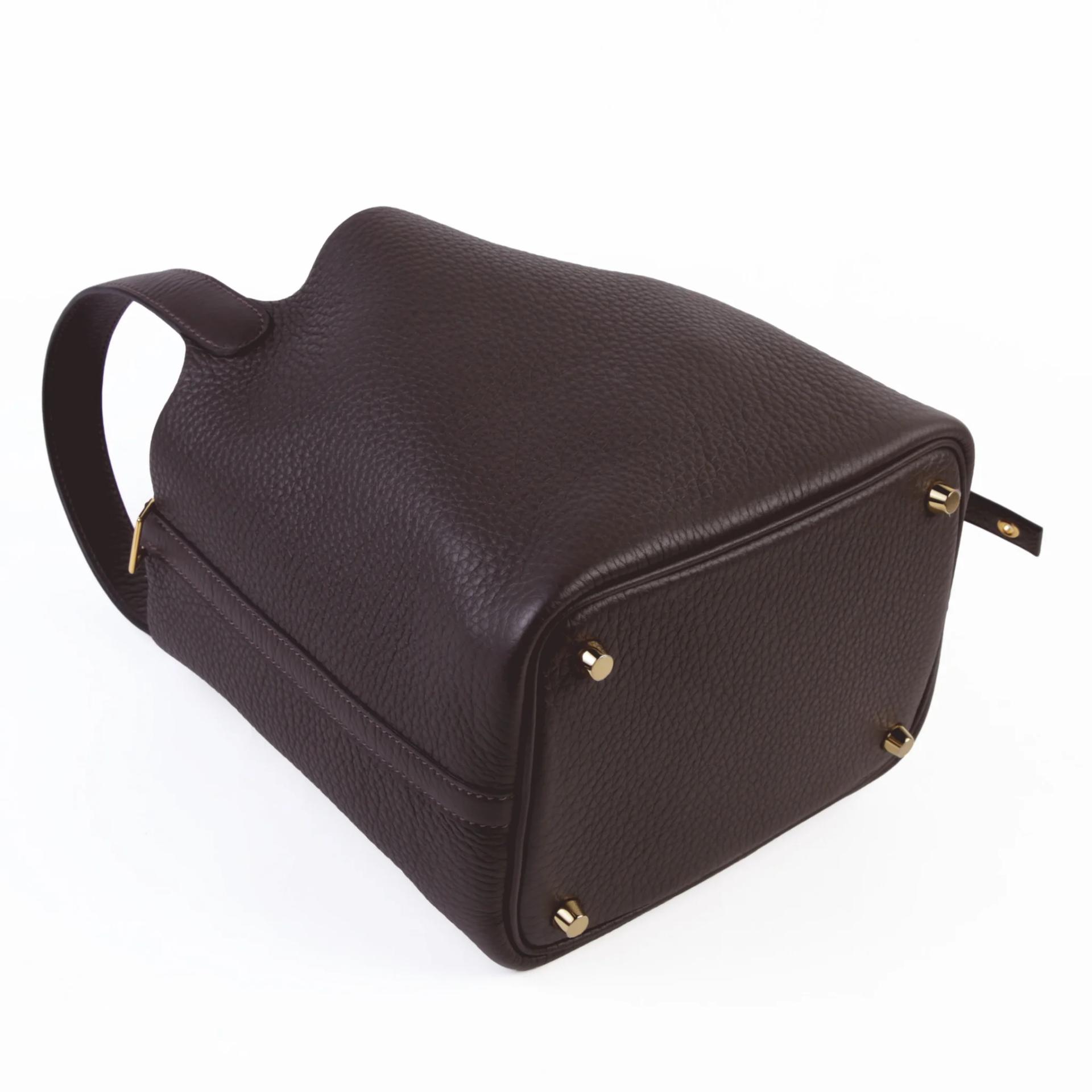 全新 HERMÈS 愛馬仕 Picotin 菜籃子 PM 18 46 烏木色 Ebene Clemence小牛皮 金扣 K刻 2025年 - 6