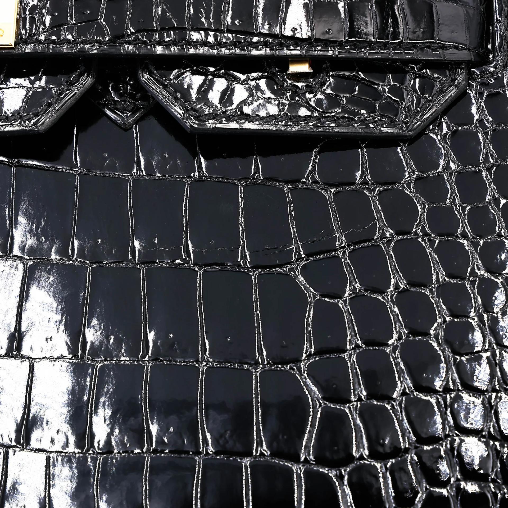 Excellent ( Rank SA ) HERMÈS Birkin 30 Sellier Noir (89) Shiny Porosus Crocodile Gold hardware Z (2021) - 8
