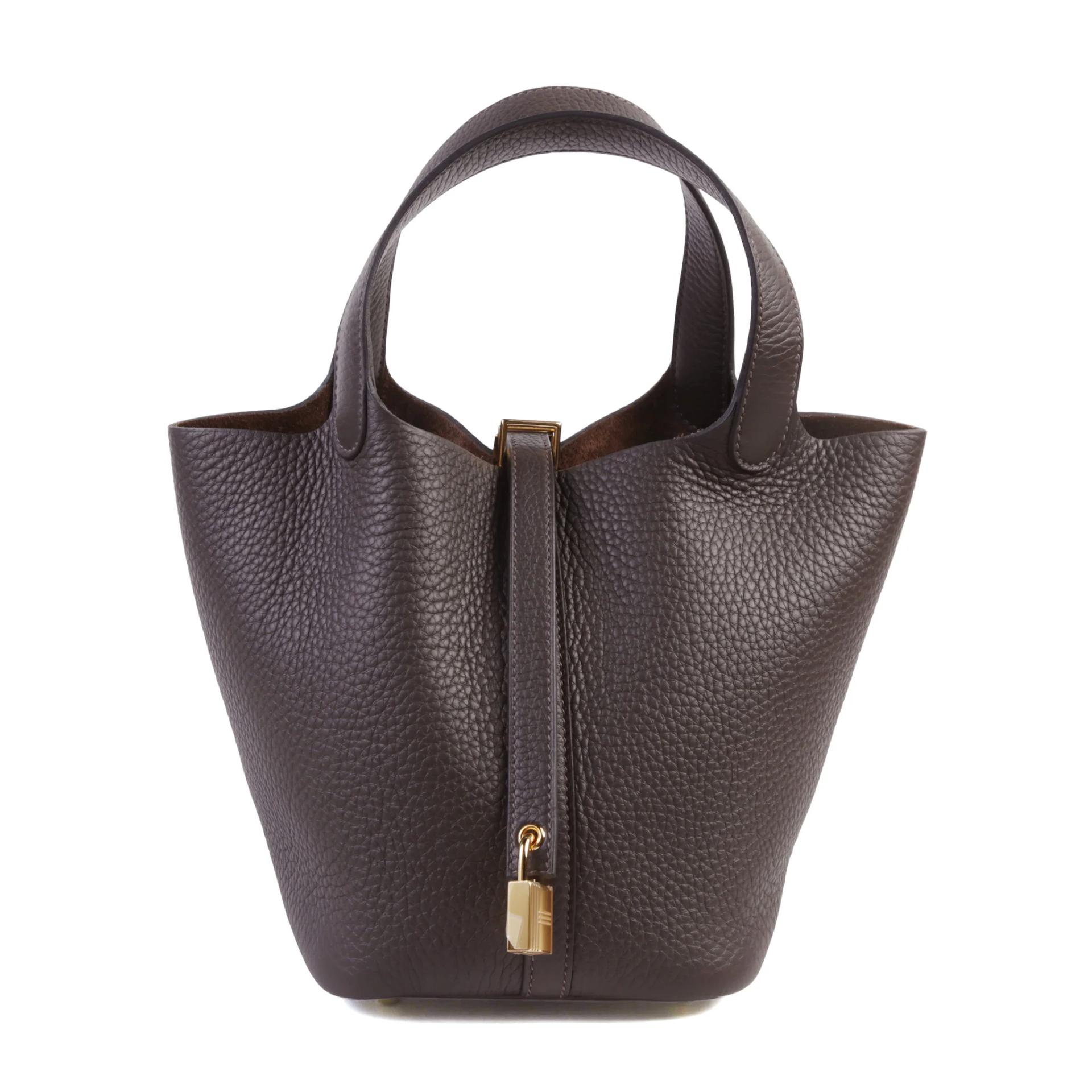 全新 HERMÈS 愛馬仕 Picotin 菜籃子 PM 18 46 烏木色 Ebene Clemence小牛皮 金扣 K刻 2025年 - 1