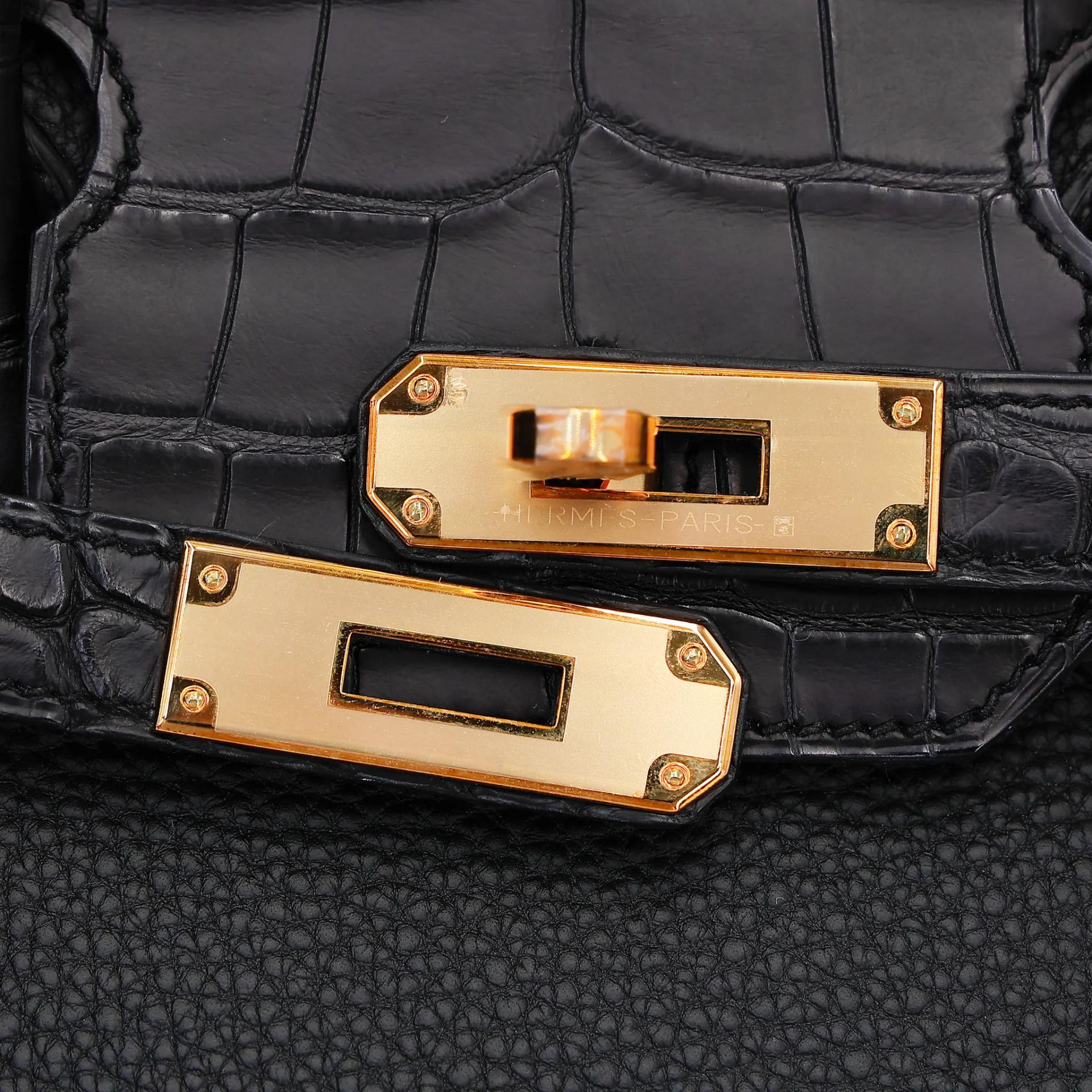 Unused ( Rank NS ) HERMÈS Birkin 30 Touch Noir (89) Togo Matte Alligator Rose Gold hardware Y (2020) - 8