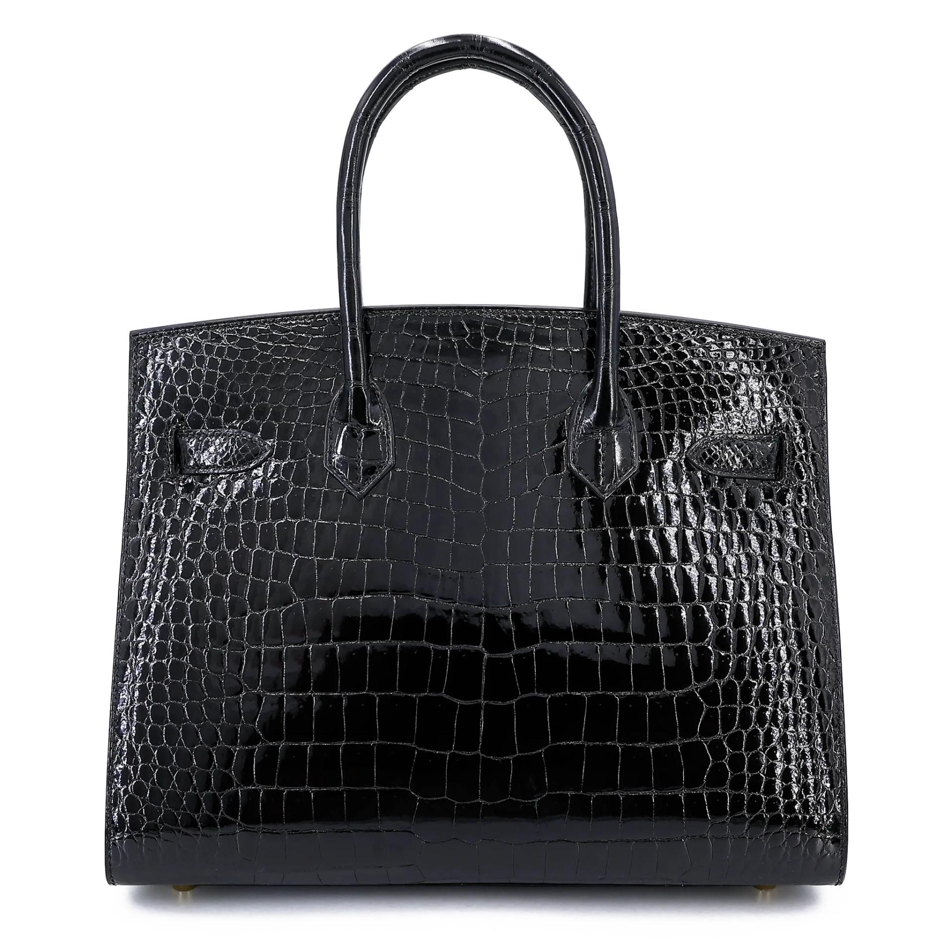 Excellent ( Rank SA ) HERMÈS Birkin 30 Sellier Noir (89) Shiny Porosus Crocodile Gold hardware Z (2021) - 2