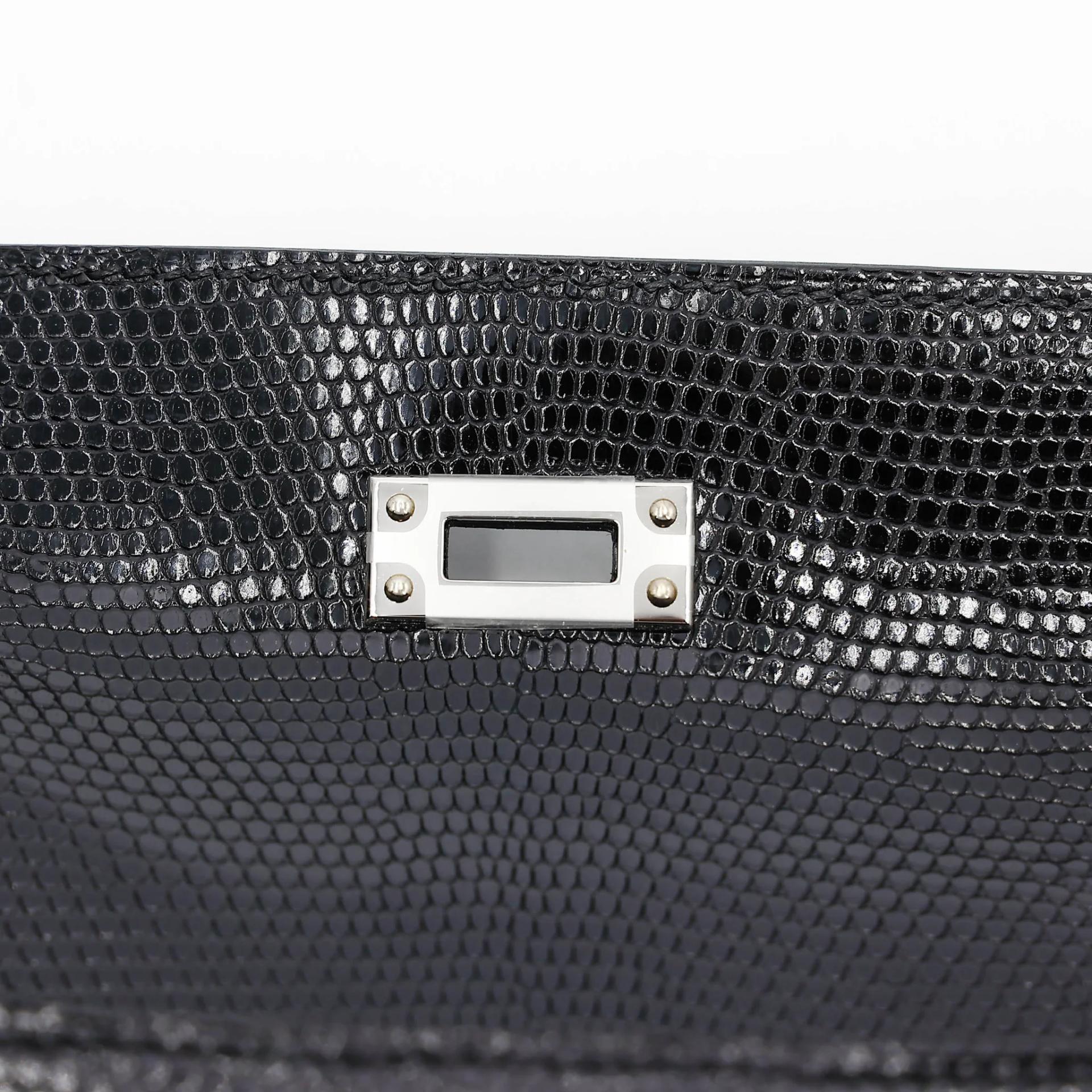 Brand New ( Rank N ) HERMÈS Kelly Pochette Noir (89) Shiny Lizard Palladium hardware K (2025) - 11