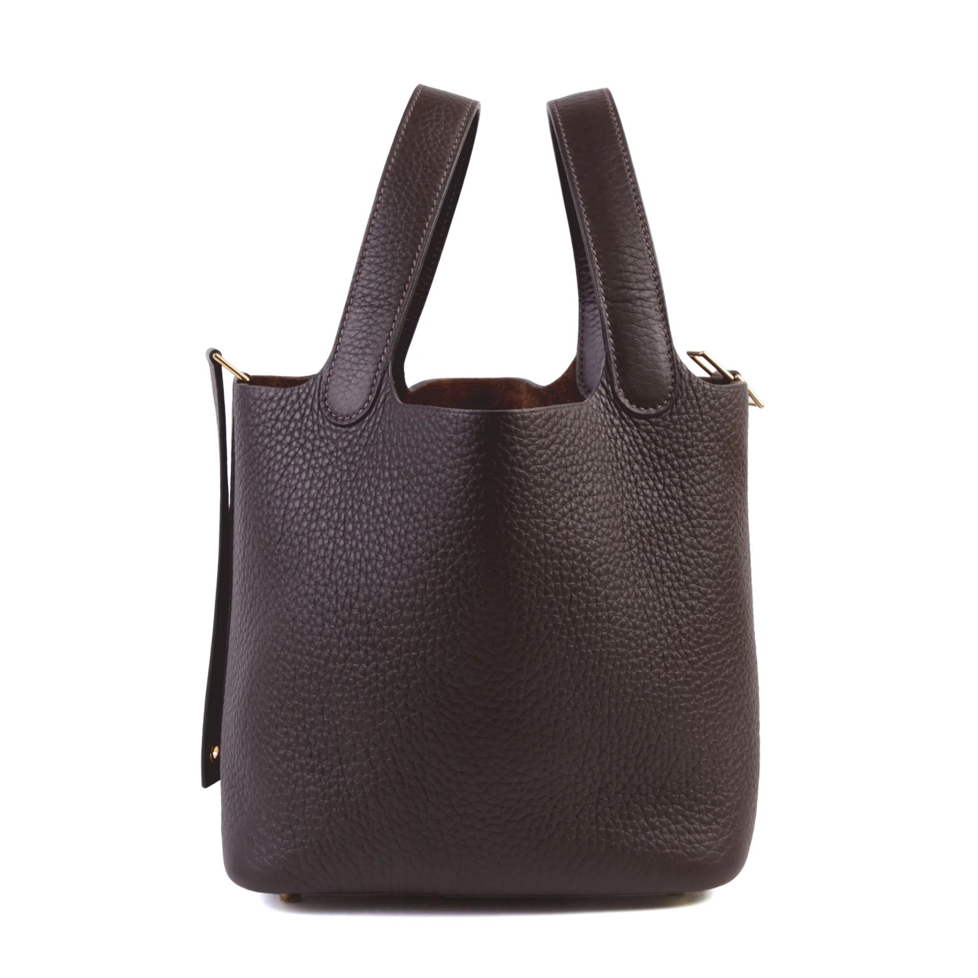 全新 HERMÈS 愛馬仕 Picotin 菜籃子 PM 18 46 烏木色 Ebene Clemence小牛皮 金扣 K刻 2025年 - 4