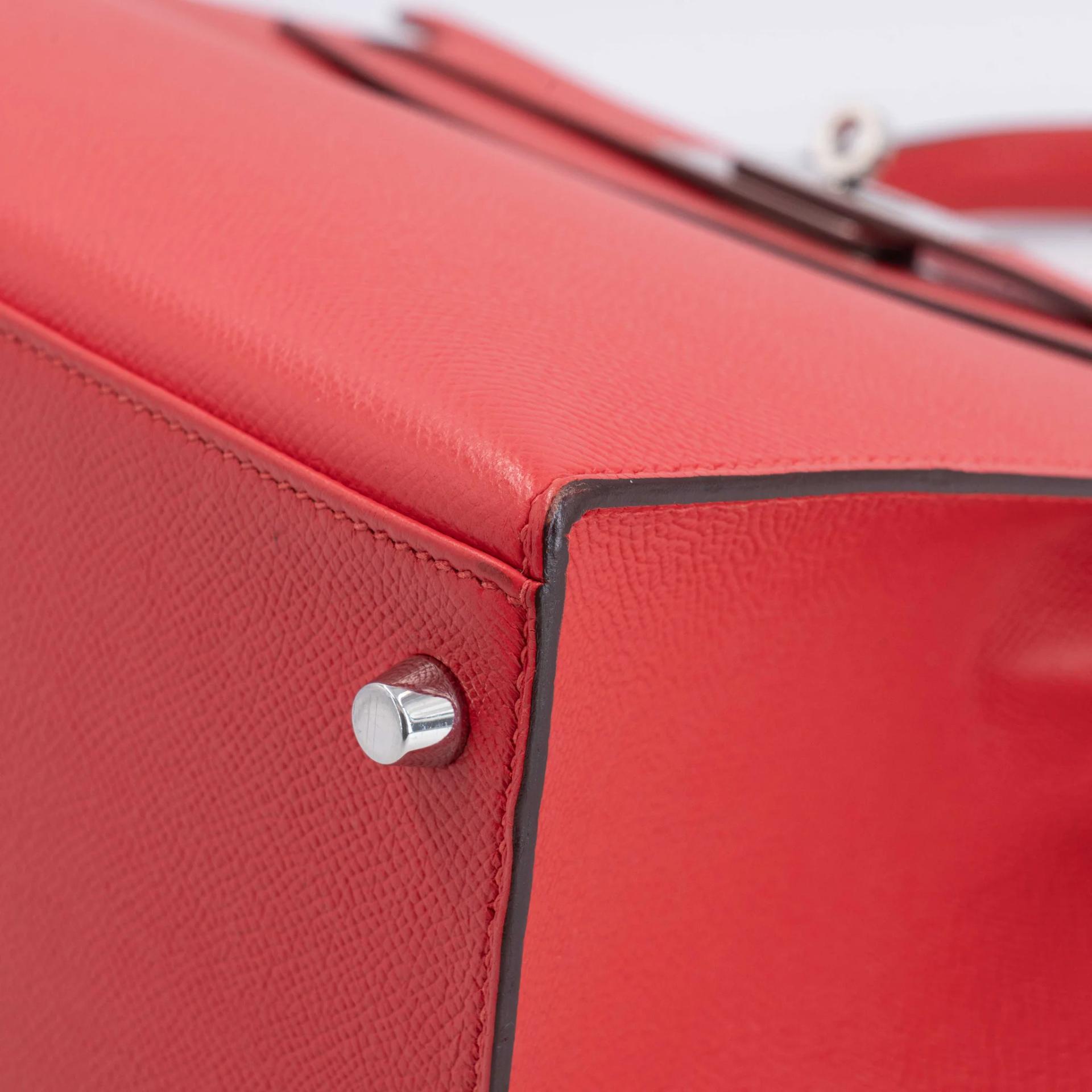 Very Good ( Rank A) HERMÈS Kelly 28 Sellier Rouge de Coeur (S3) Epsom Palladium hardware C (2018) - 11