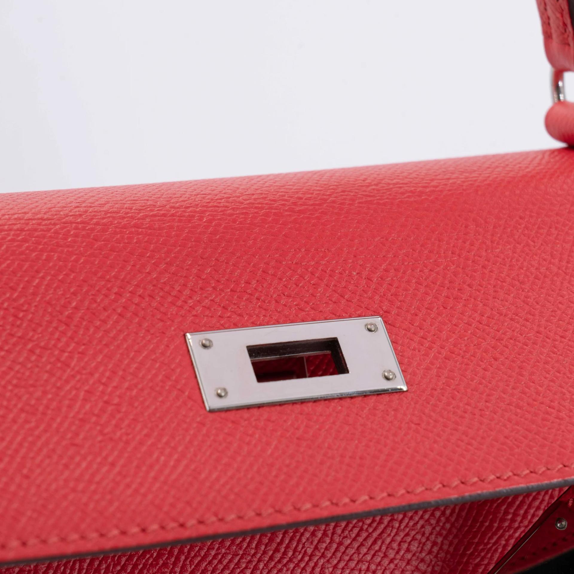 Very Good ( Rank A) HERMÈS Kelly 28 Sellier Rouge de Coeur (S3) Epsom Palladium hardware C (2018) - 14