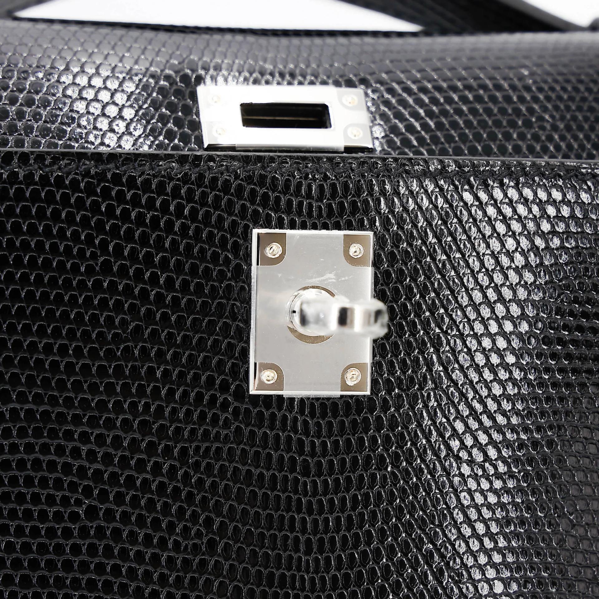 Brand New ( Rank N ) HERMÈS Kelly Pochette Noir (89) Shiny Lizard Palladium hardware K (2025) - 13