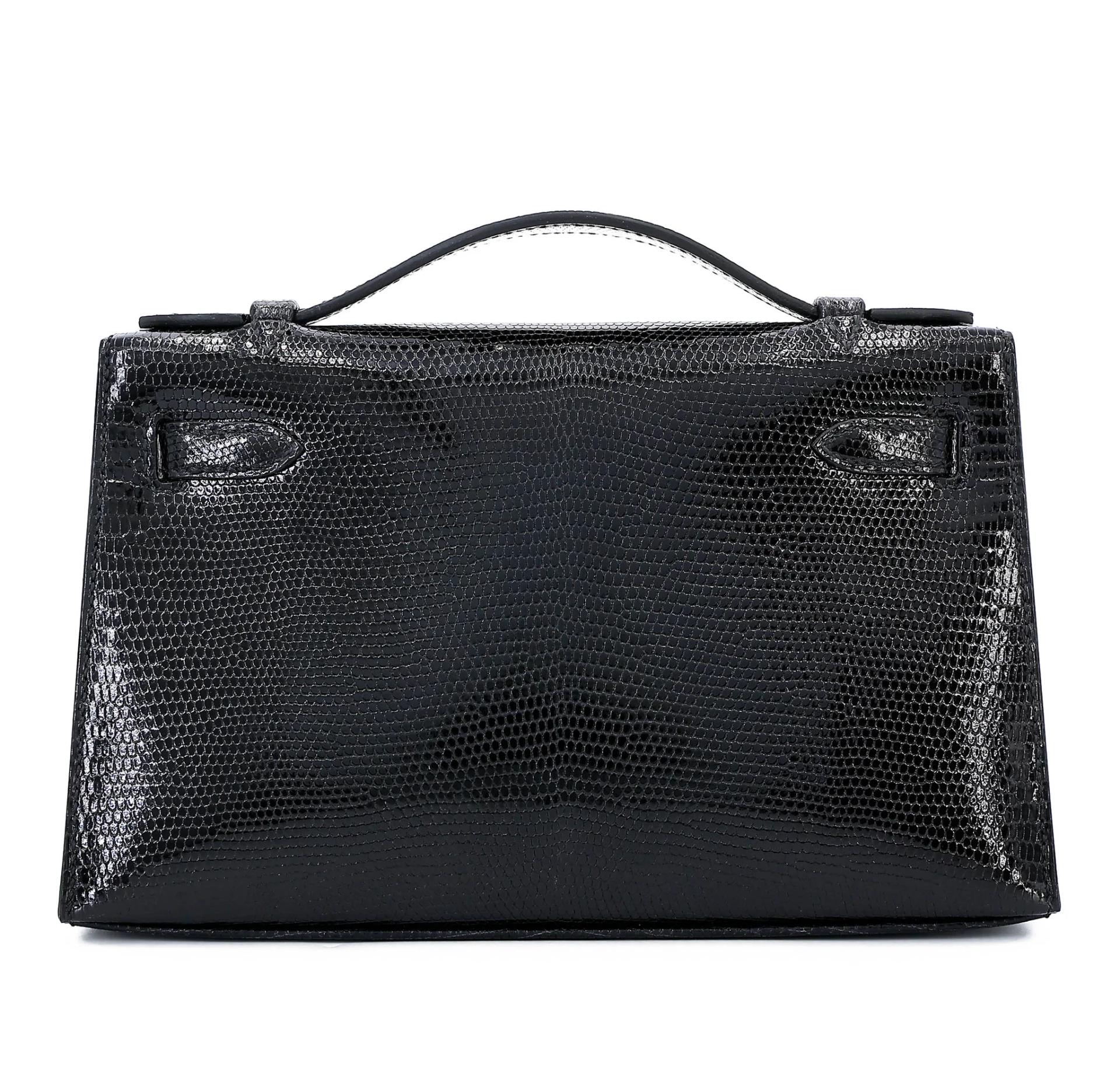 Brand New ( Rank N ) HERMÈS Kelly Pochette Noir (89) Shiny Lizard Palladium hardware K (2025) - 2