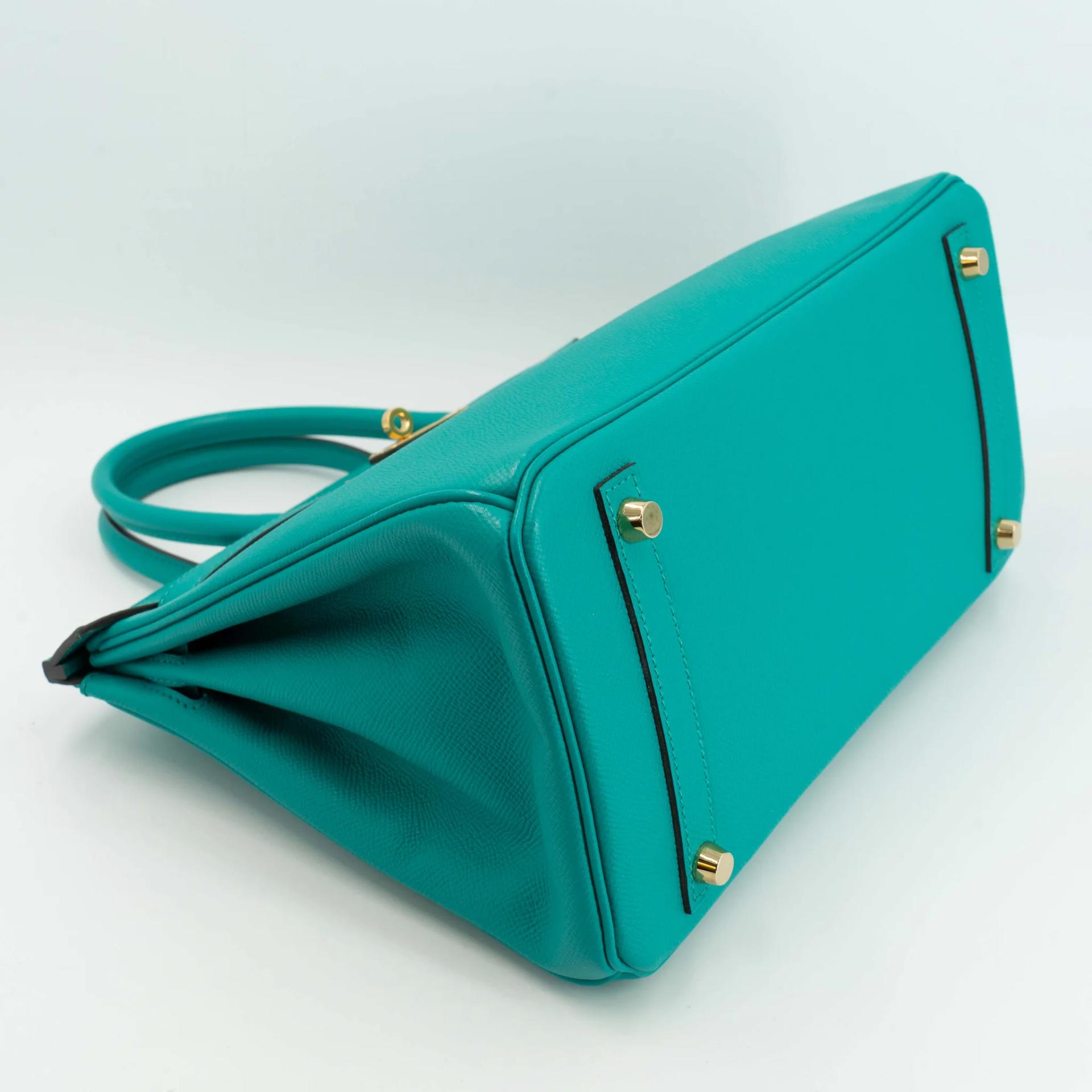 Very Good ( Rank A) HERMÈS Birkin 30 Bleu Paon (7F) Epsom Gold hardware X (2016) - 5