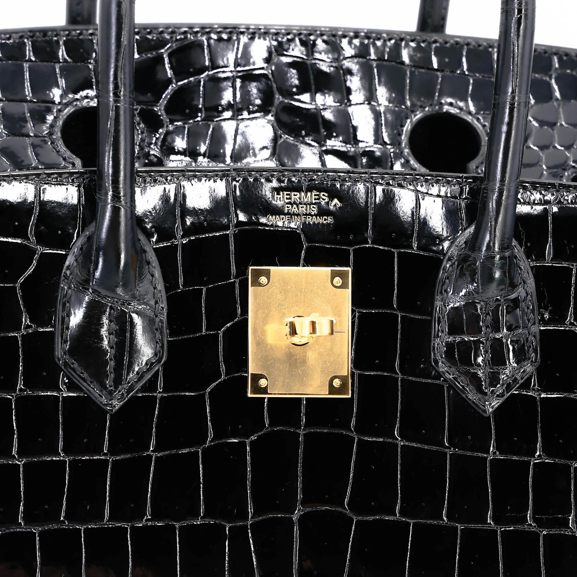 Excellent ( Rank SA ) HERMÈS Birkin 30 Sellier Noir (89) Shiny Porosus Crocodile Gold hardware Z (2021) - 18