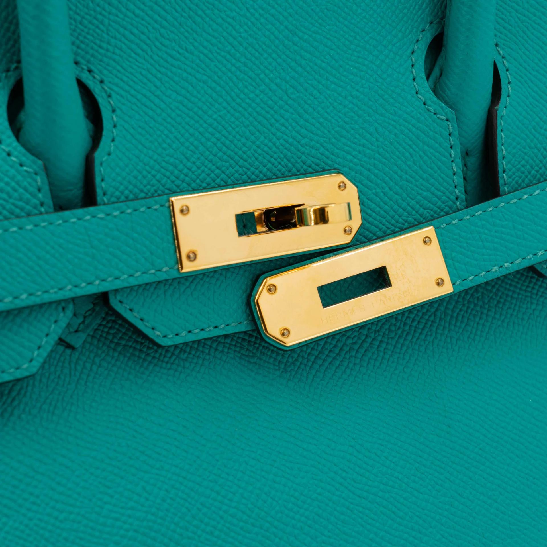 Very Good ( Rank A) HERMÈS Birkin 30 Bleu Paon (7F) Epsom Gold hardware X (2016) - 13