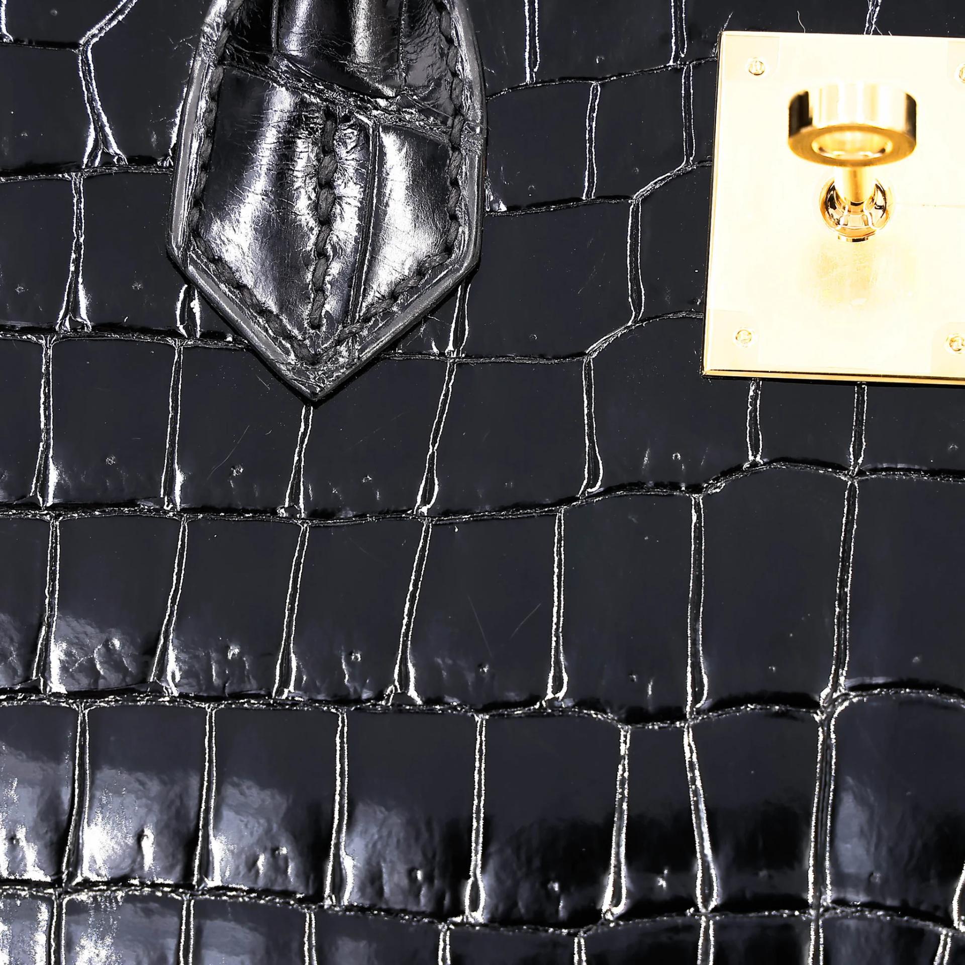 Excellent ( Rank SA ) HERMÈS Birkin 30 Sellier Noir (89) Shiny Porosus Crocodile Gold hardware Z (2021) - 17