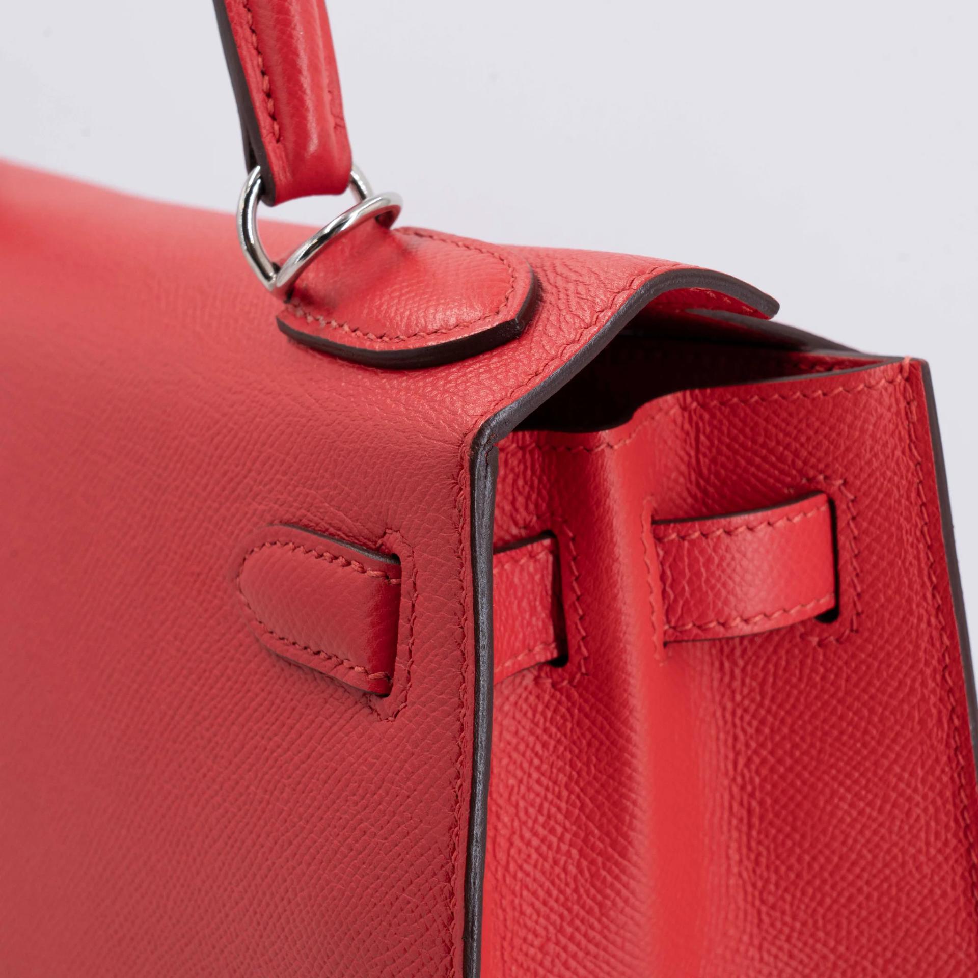 Very Good ( Rank A) HERMÈS Kelly 28 Sellier Rouge de Coeur (S3) Epsom Palladium hardware C (2018) - 27