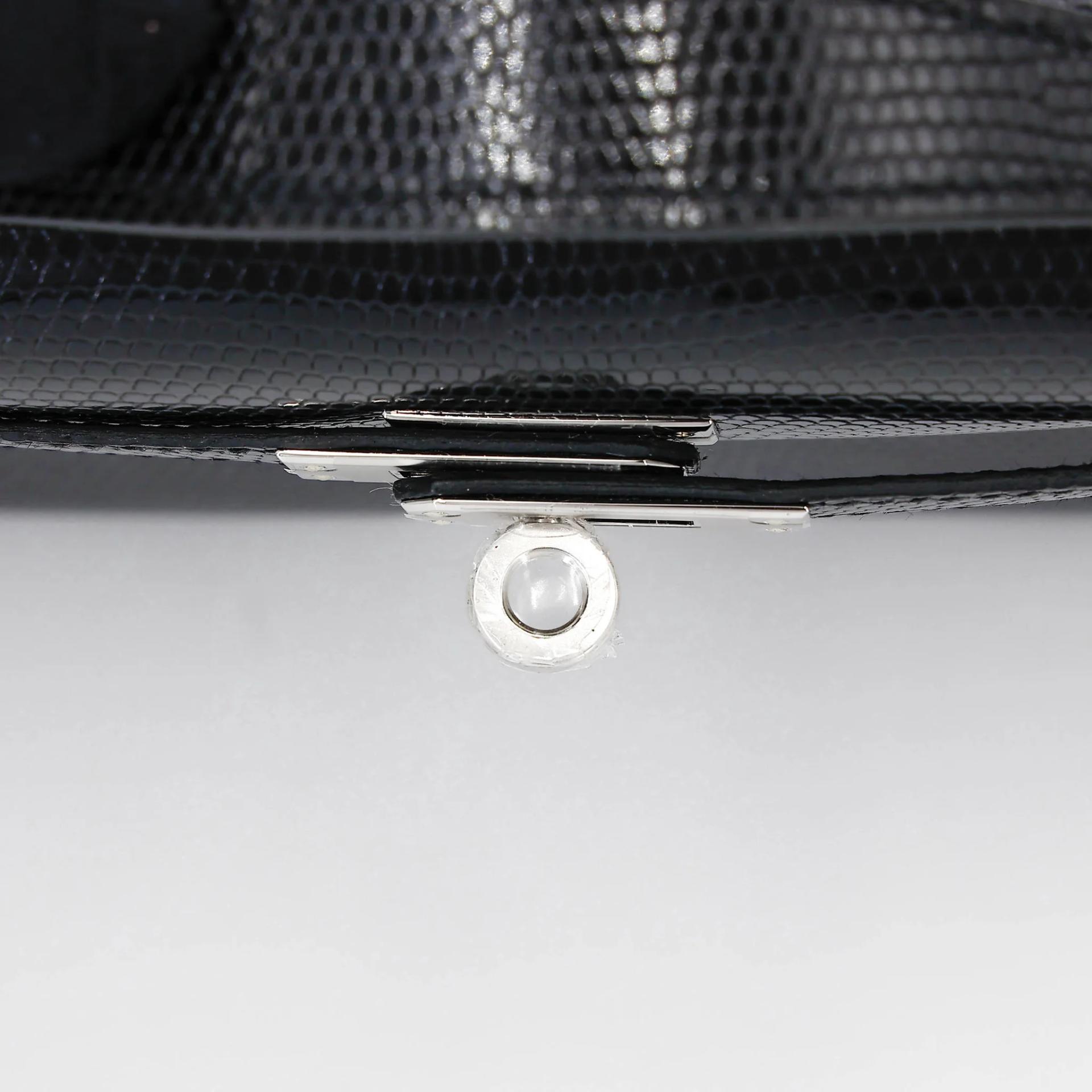 Brand New ( Rank N ) HERMÈS Kelly Pochette Noir (89) Shiny Lizard Palladium hardware K (2025) - 9