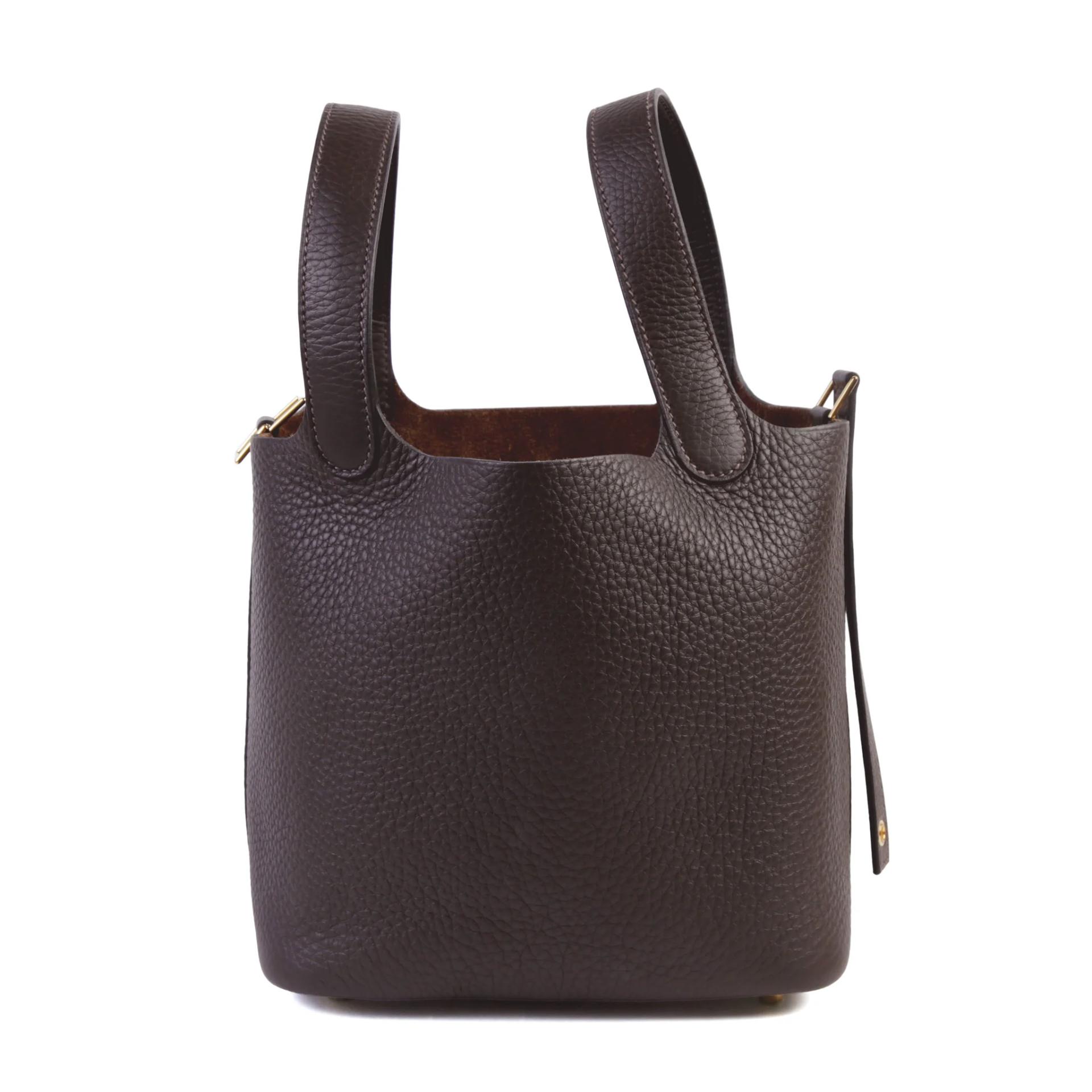 全新 HERMÈS 愛馬仕 Picotin 菜籃子 PM 18 46 烏木色 Ebene Clemence小牛皮 金扣 K刻 2025年 - 5
