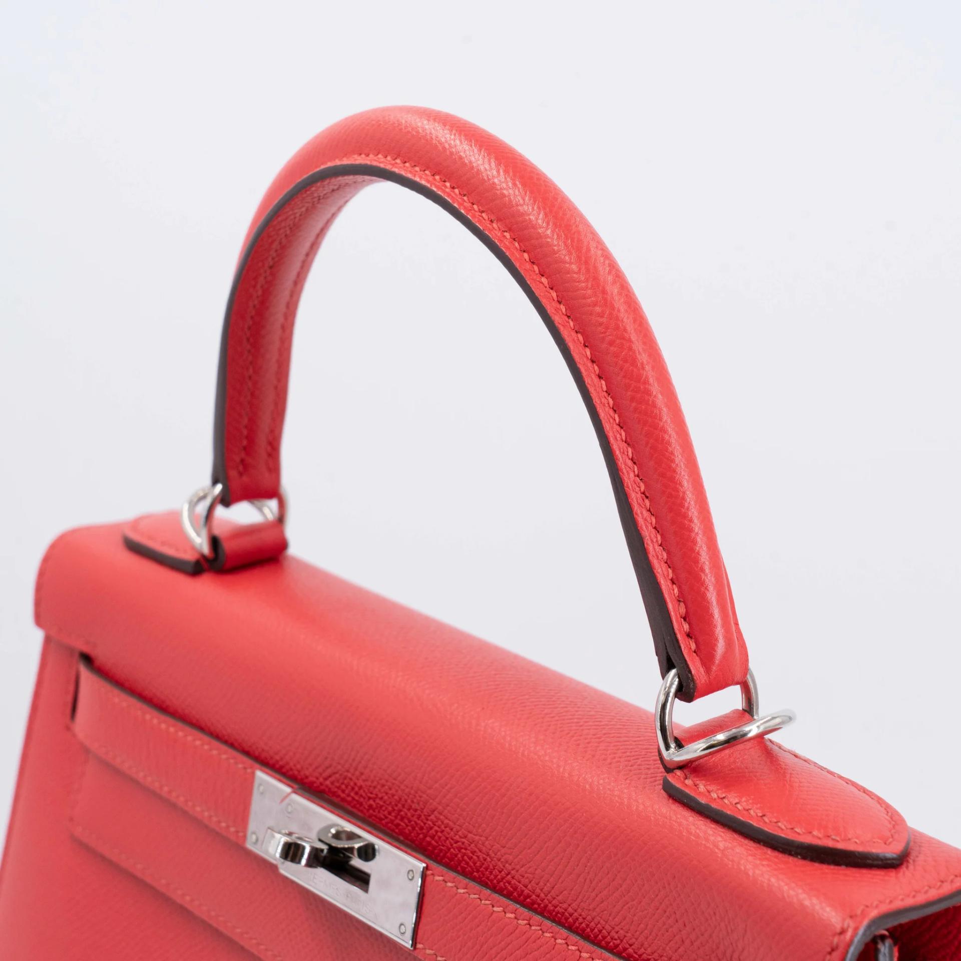 Very Good ( Rank A) HERMÈS Kelly 28 Sellier Rouge de Coeur (S3) Epsom Palladium hardware C (2018) - 3