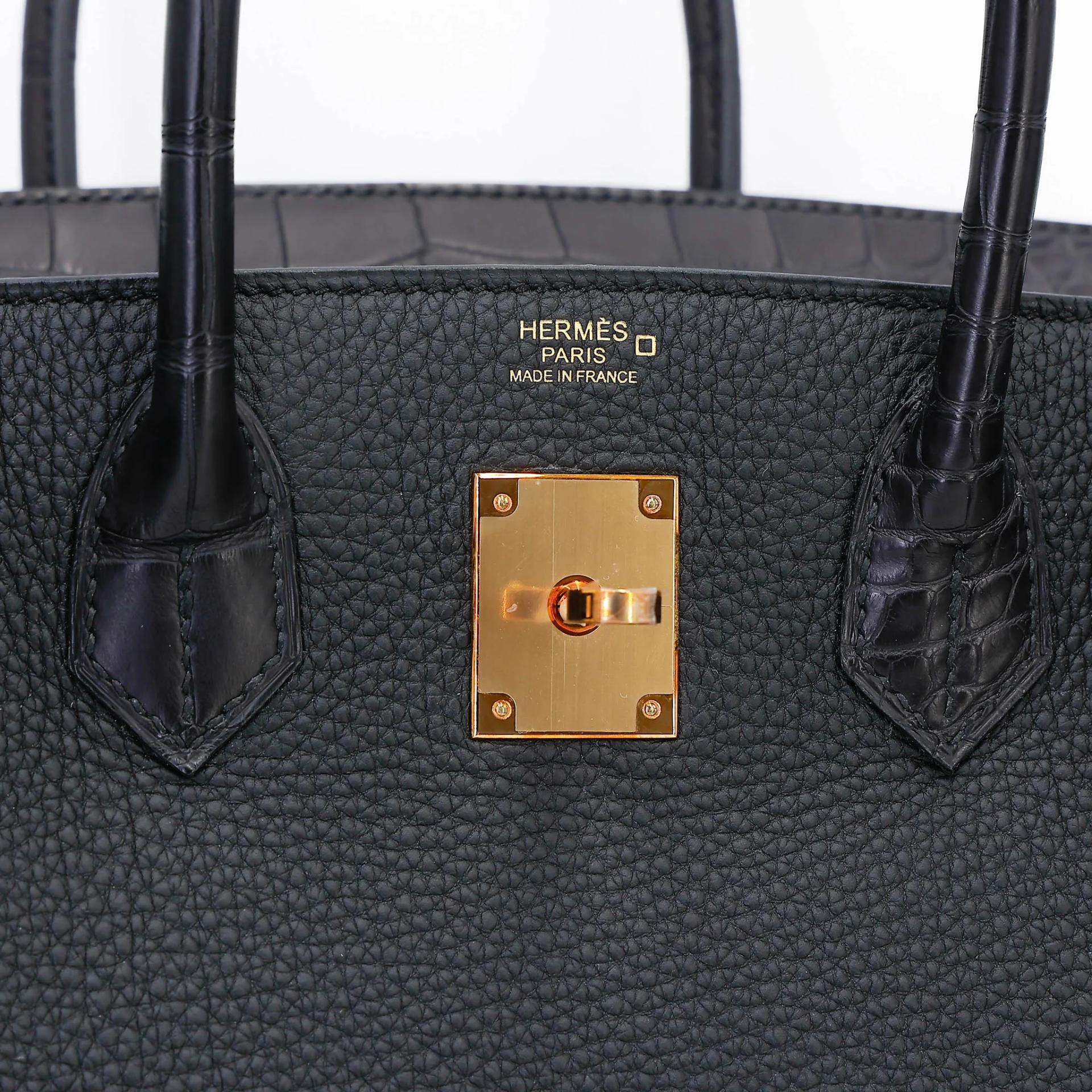 Unused ( Rank NS ) HERMÈS Birkin 30 Touch Noir (89) Togo Matte Alligator Rose Gold hardware Y (2020) - 10