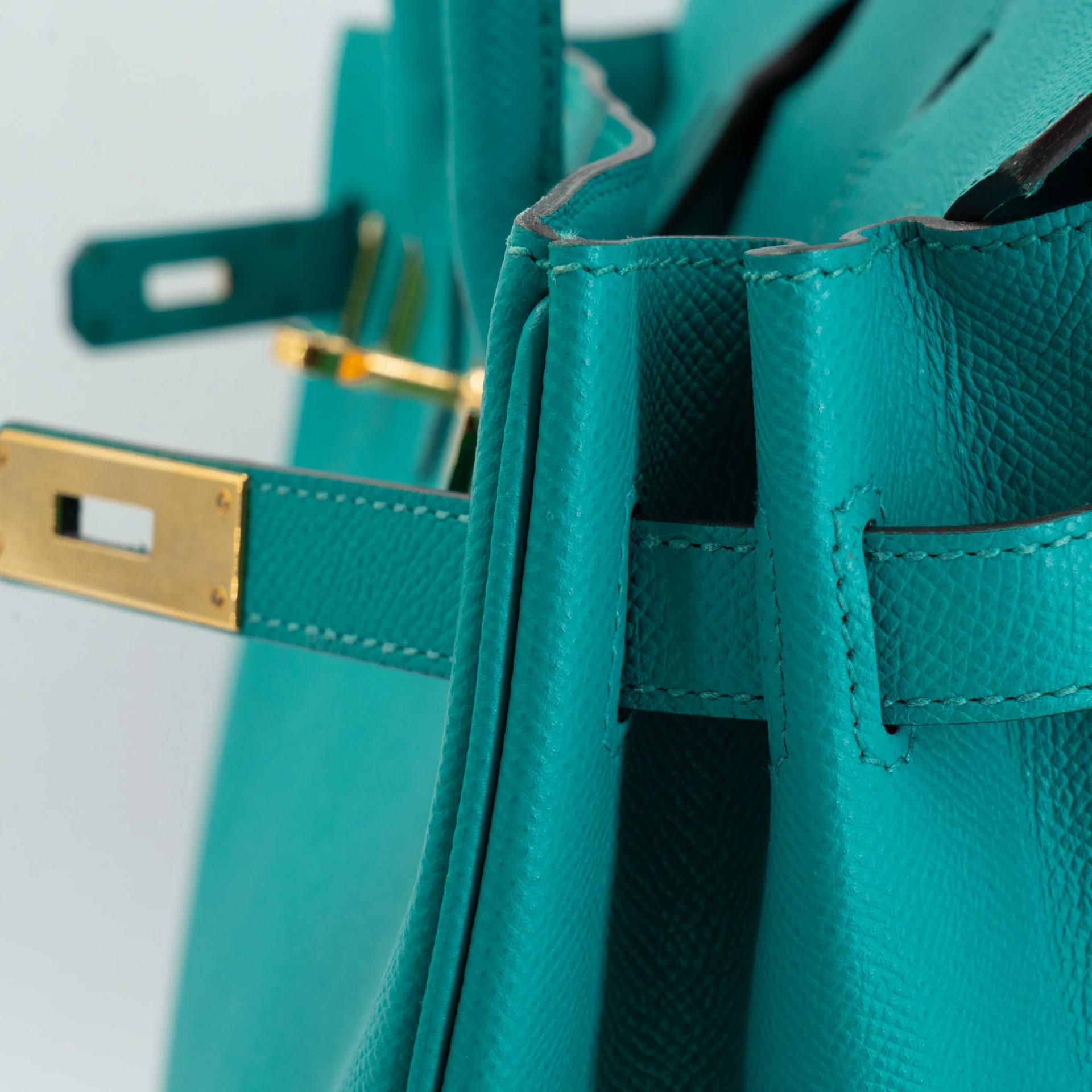 Very Good ( Rank A) HERMÈS Birkin 30 Bleu Paon (7F) Epsom Gold hardware X (2016) - 21
