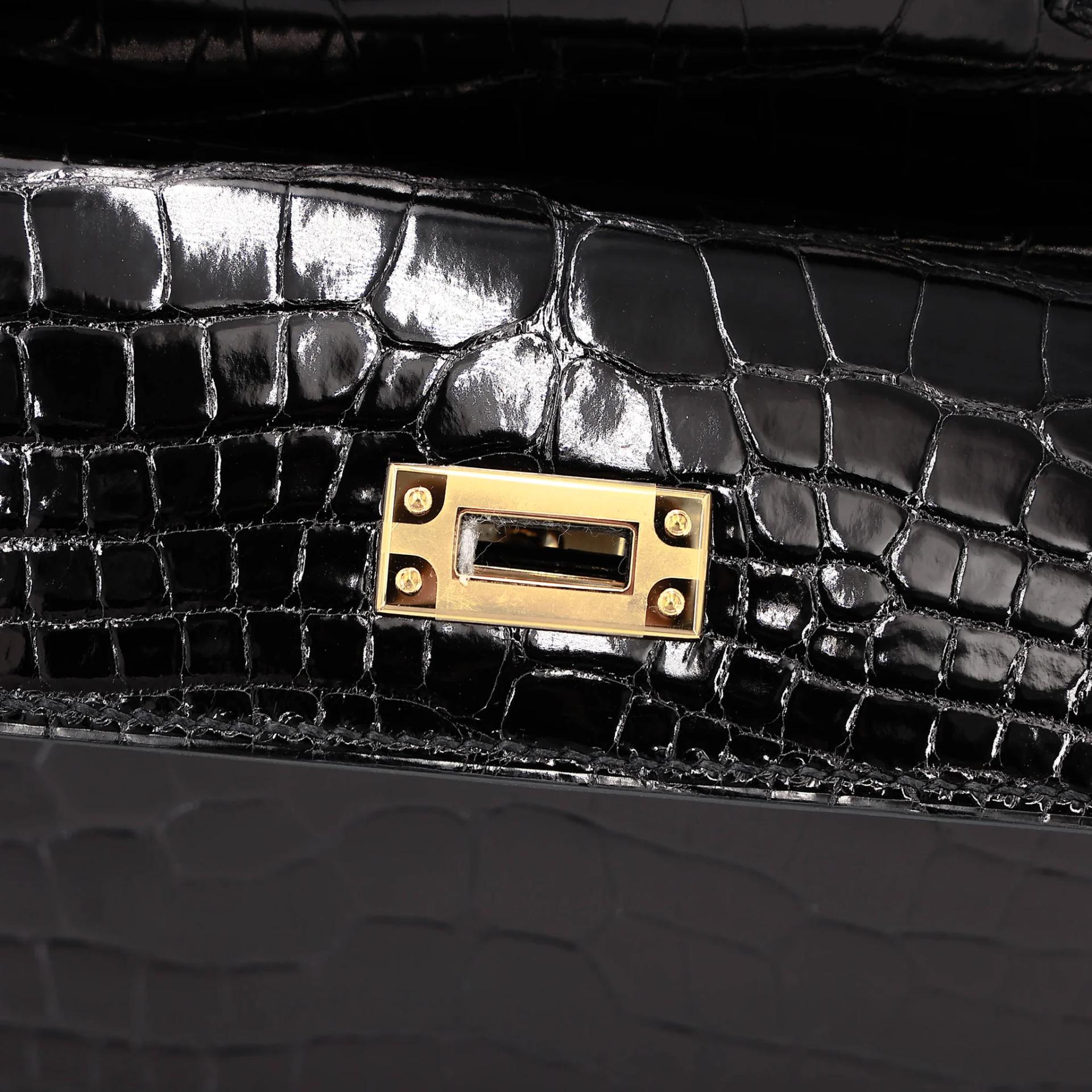 Brand New ( Rank N ) HERMÈS Limited Edition Kelly 20 en Desordre Noir (89) Shiny Alligator Gold hardware G (2026) - 11