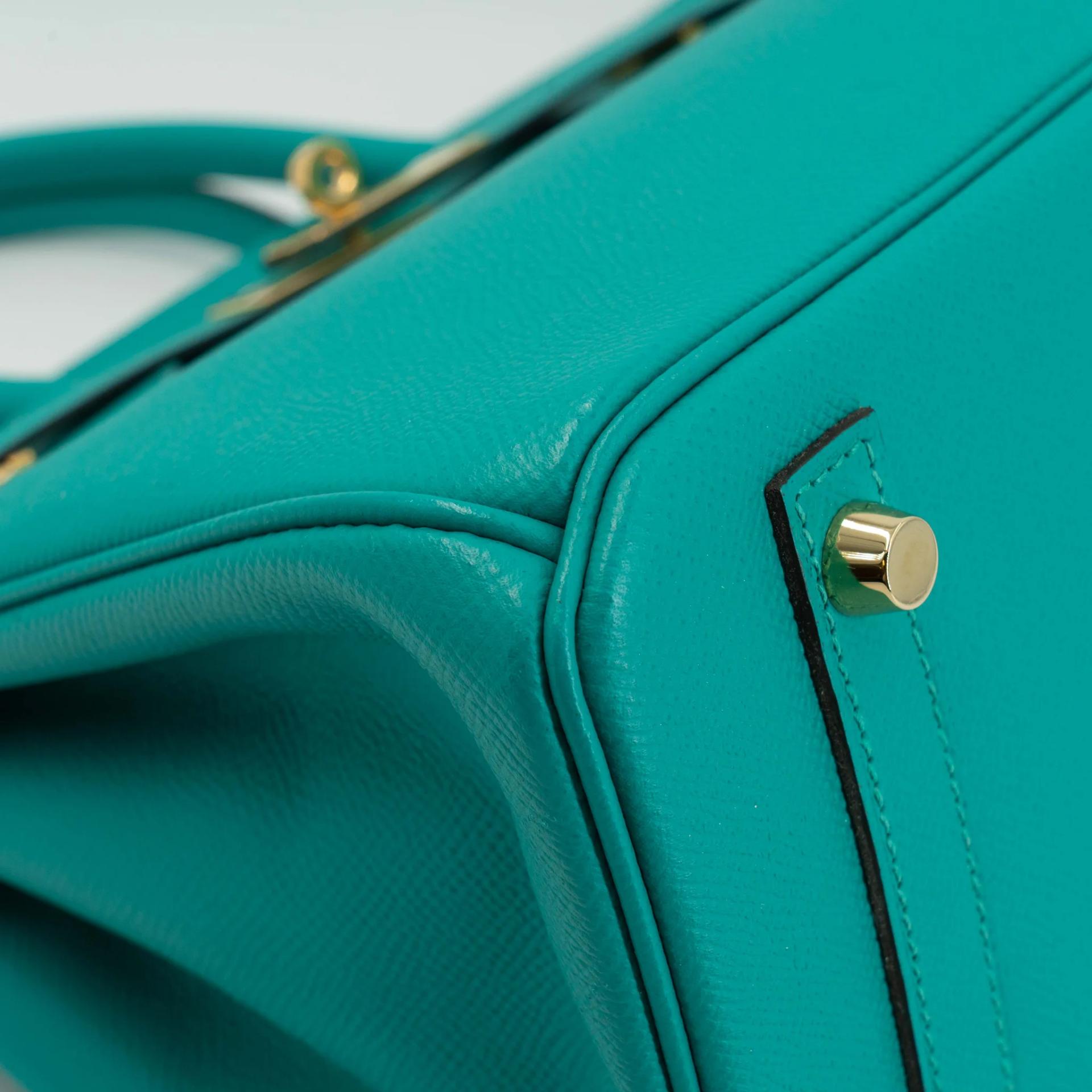 Very Good ( Rank A) HERMÈS Birkin 30 Bleu Paon (7F) Epsom Gold hardware X (2016) - 12