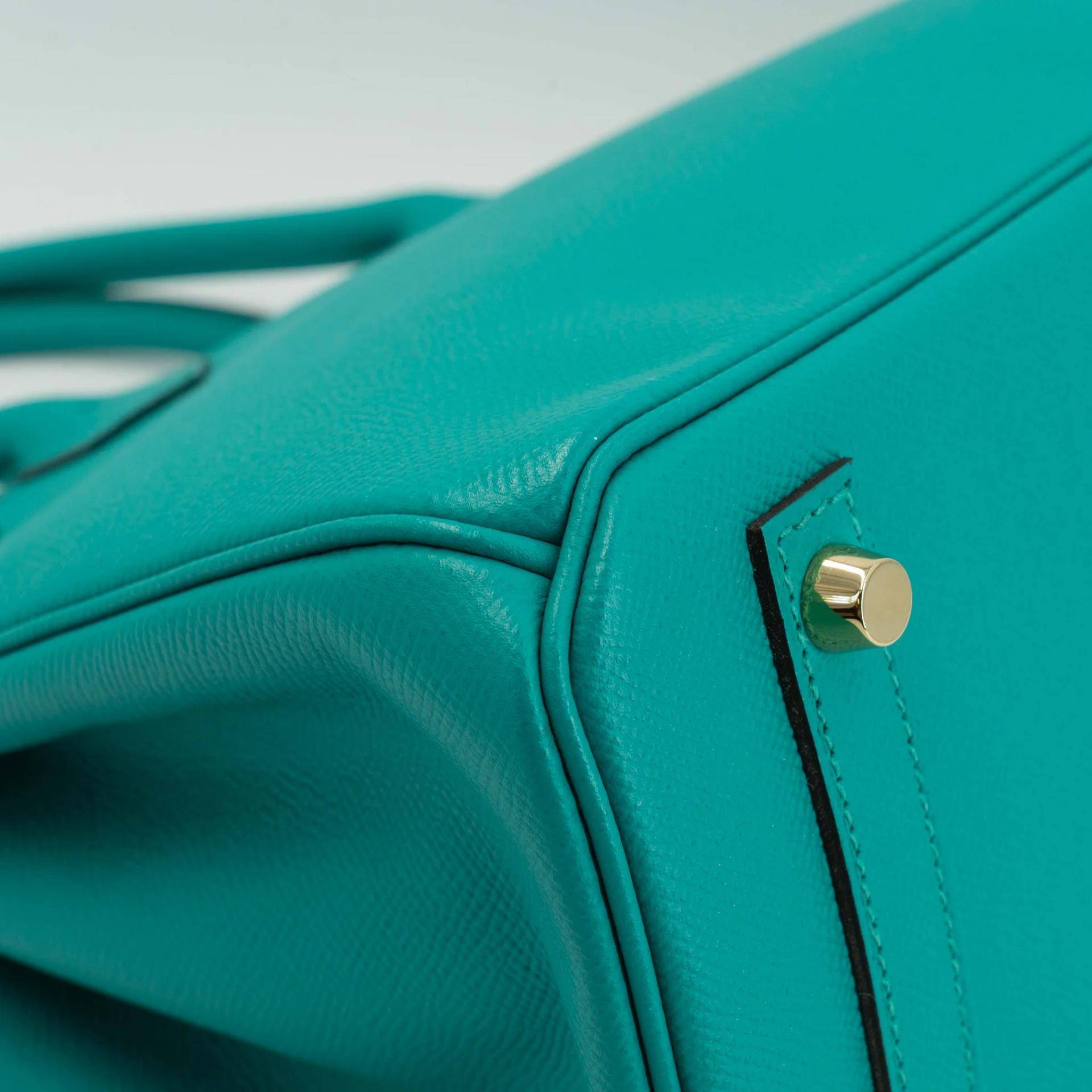 Very Good ( Rank A) HERMÈS Birkin 30 Bleu Paon (7F) Epsom Gold hardware X (2016) - 9