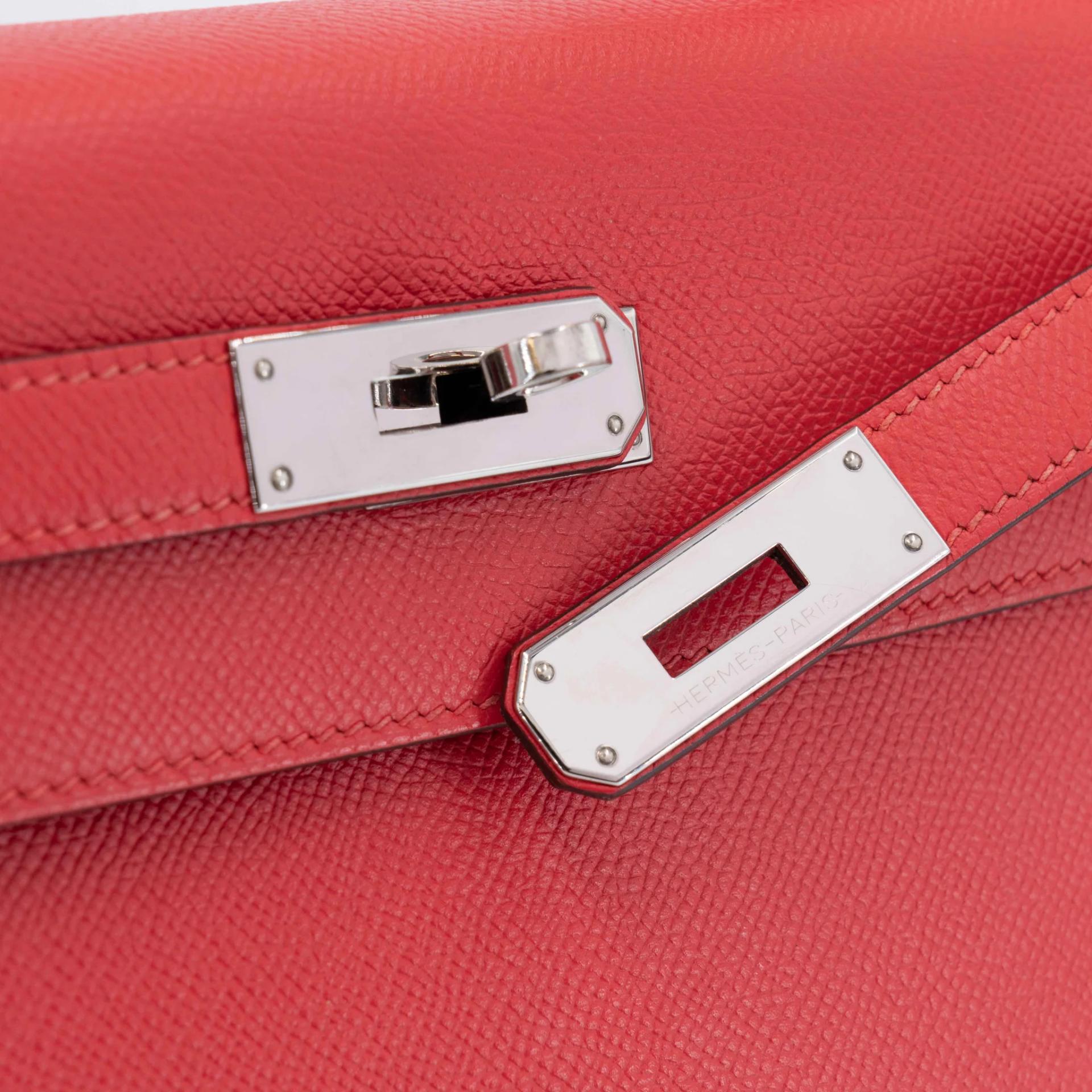 Very Good ( Rank A) HERMÈS Kelly 28 Sellier Rouge de Coeur (S3) Epsom Palladium hardware C (2018) - 13