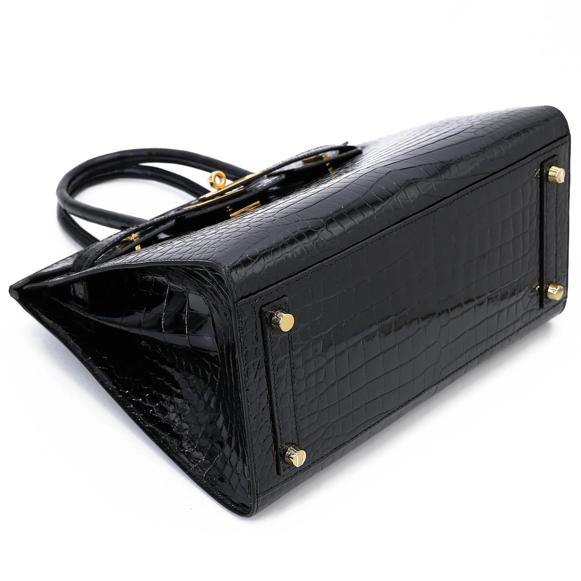 Excellent ( Rank SA ) HERMÈS Birkin 30 Sellier Noir (89) Shiny Porosus Crocodile Gold hardware Z (2021) - 5