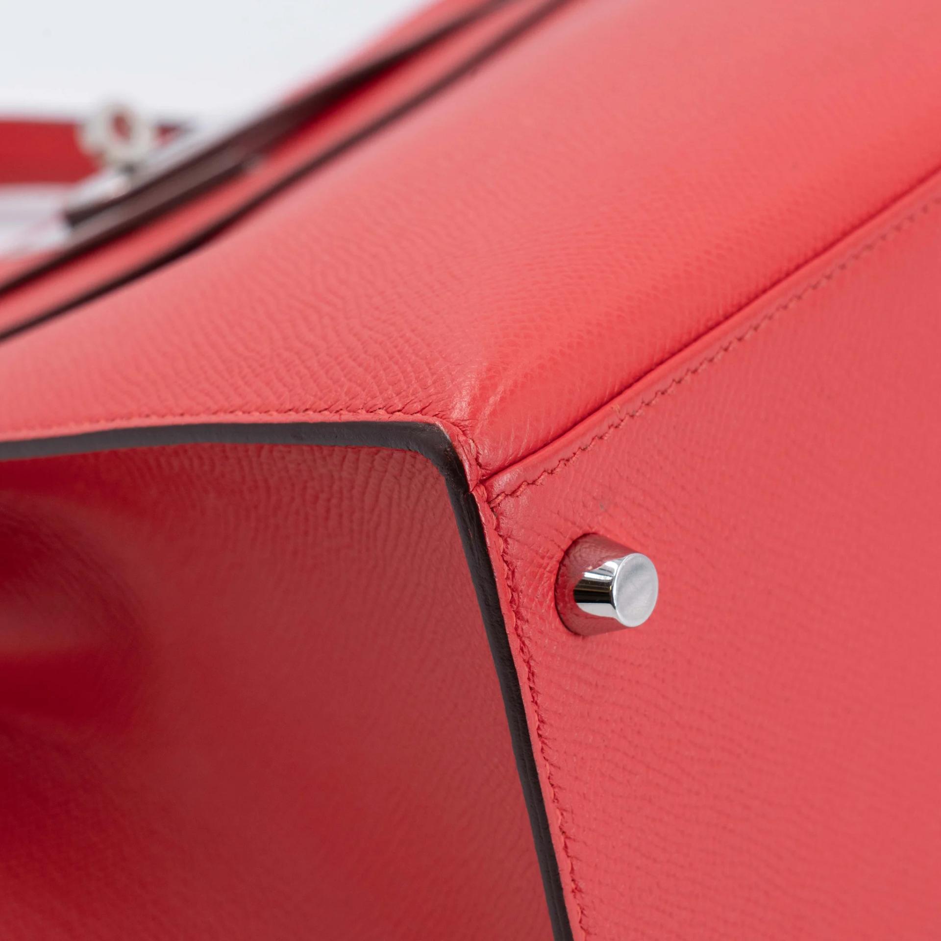 Very Good ( Rank A) HERMÈS Kelly 28 Sellier Rouge de Coeur (S3) Epsom Palladium hardware C (2018) - 12