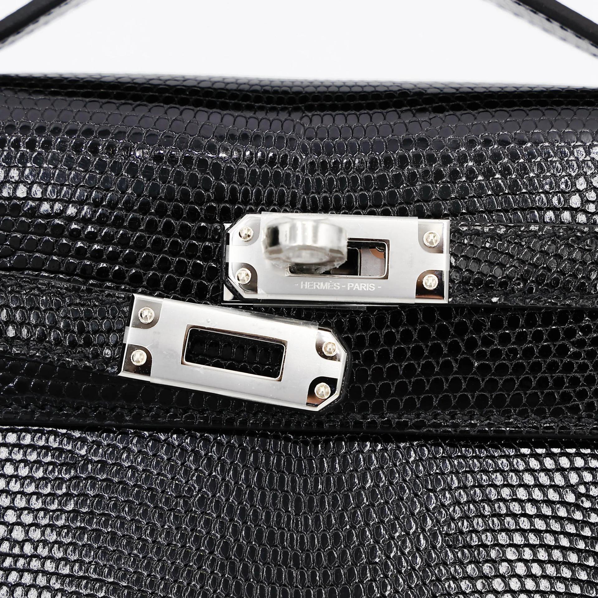 Brand New ( Rank N ) HERMÈS Kelly Pochette Noir (89) Shiny Lizard Palladium hardware K (2025) - 8
