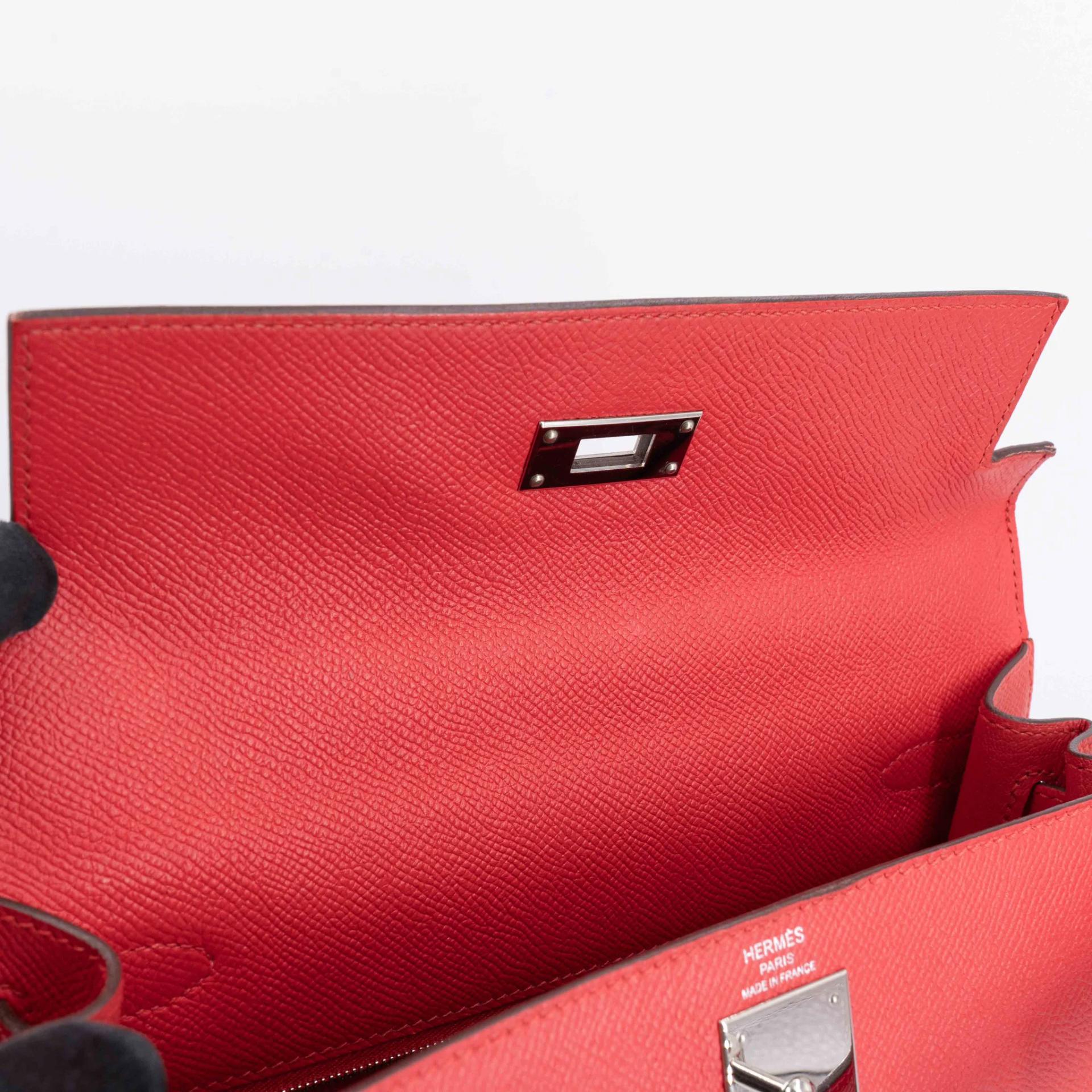Very Good ( Rank A) HERMÈS Kelly 28 Sellier Rouge de Coeur (S3) Epsom Palladium hardware C (2018) - 21