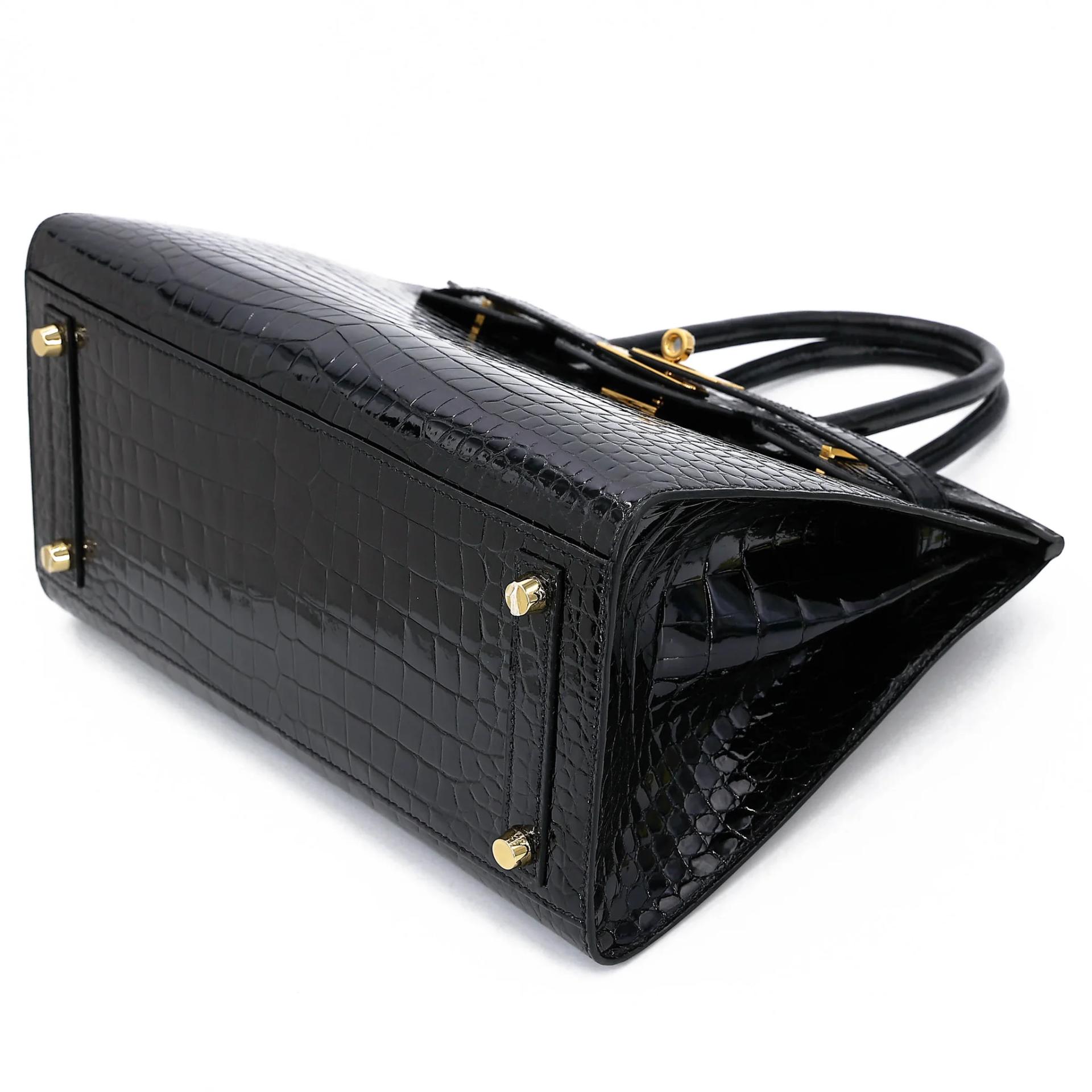 Excellent ( Rank SA ) HERMÈS Birkin 30 Sellier Noir (89) Shiny Porosus Crocodile Gold hardware Z (2021) - 4