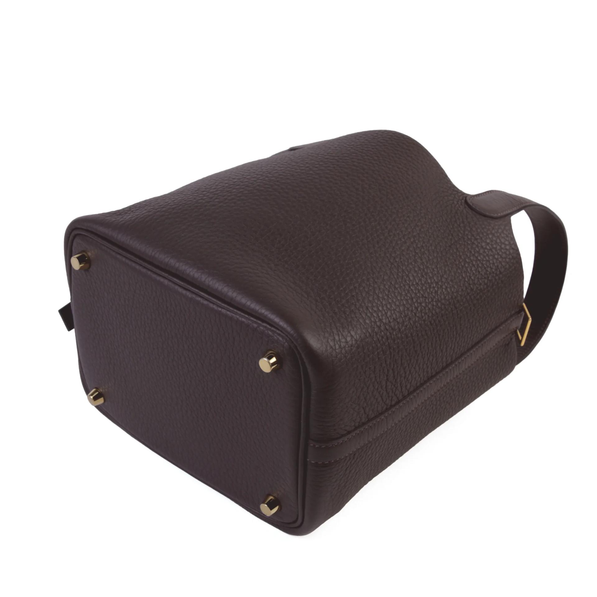 全新 HERMÈS 愛馬仕 Picotin 菜籃子 PM 18 46 烏木色 Ebene Clemence小牛皮 金扣 K刻 2025年 - 9