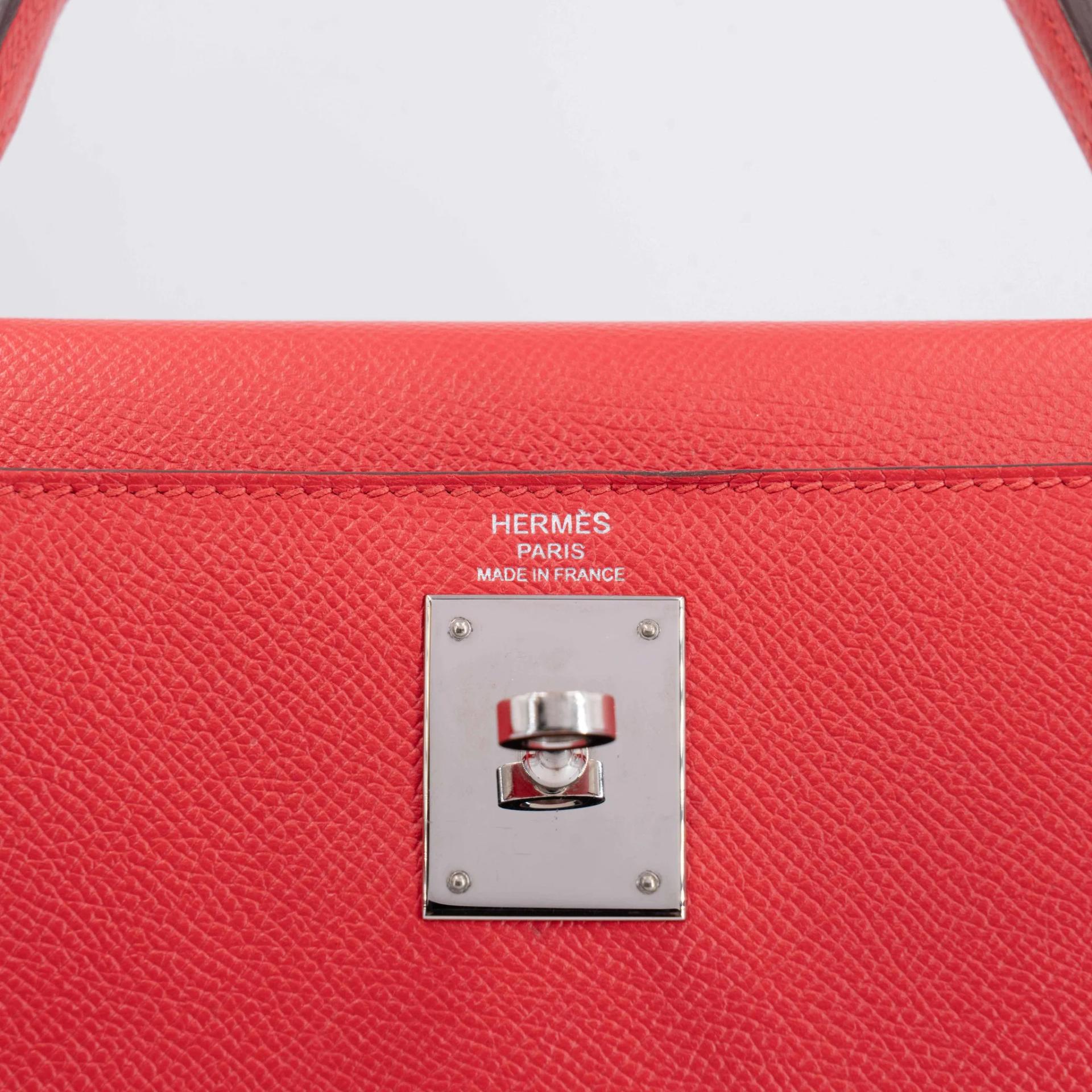 Very Good ( Rank A) HERMÈS Kelly 28 Sellier Rouge de Coeur (S3) Epsom Palladium hardware C (2018) - 16