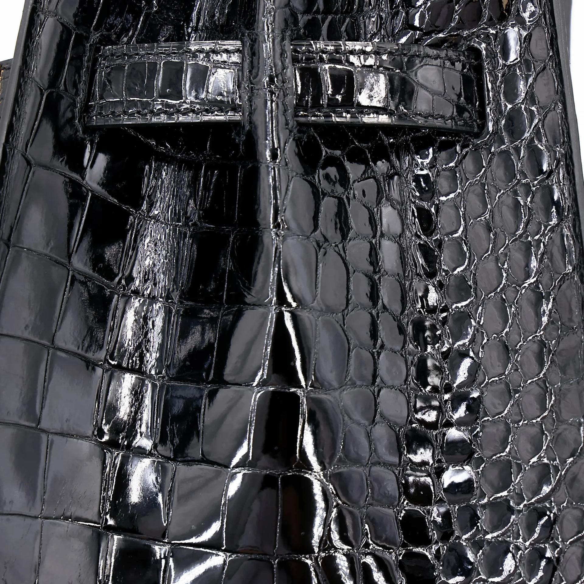 Excellent ( Rank SA ) HERMÈS Birkin 30 Sellier Noir (89) Shiny Porosus Crocodile Gold hardware Z (2021) - 27