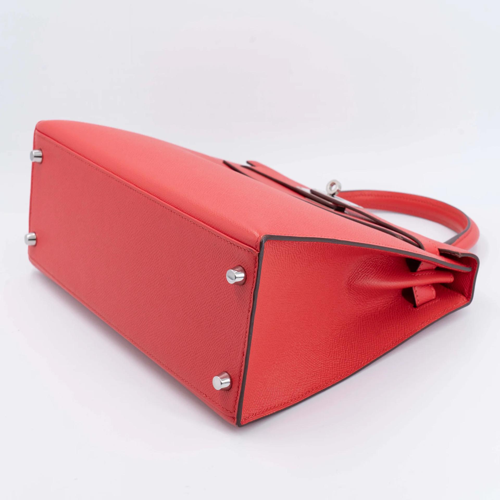 Very Good ( Rank A) HERMÈS Kelly 28 Sellier Rouge de Coeur (S3) Epsom Palladium hardware C (2018) - 6