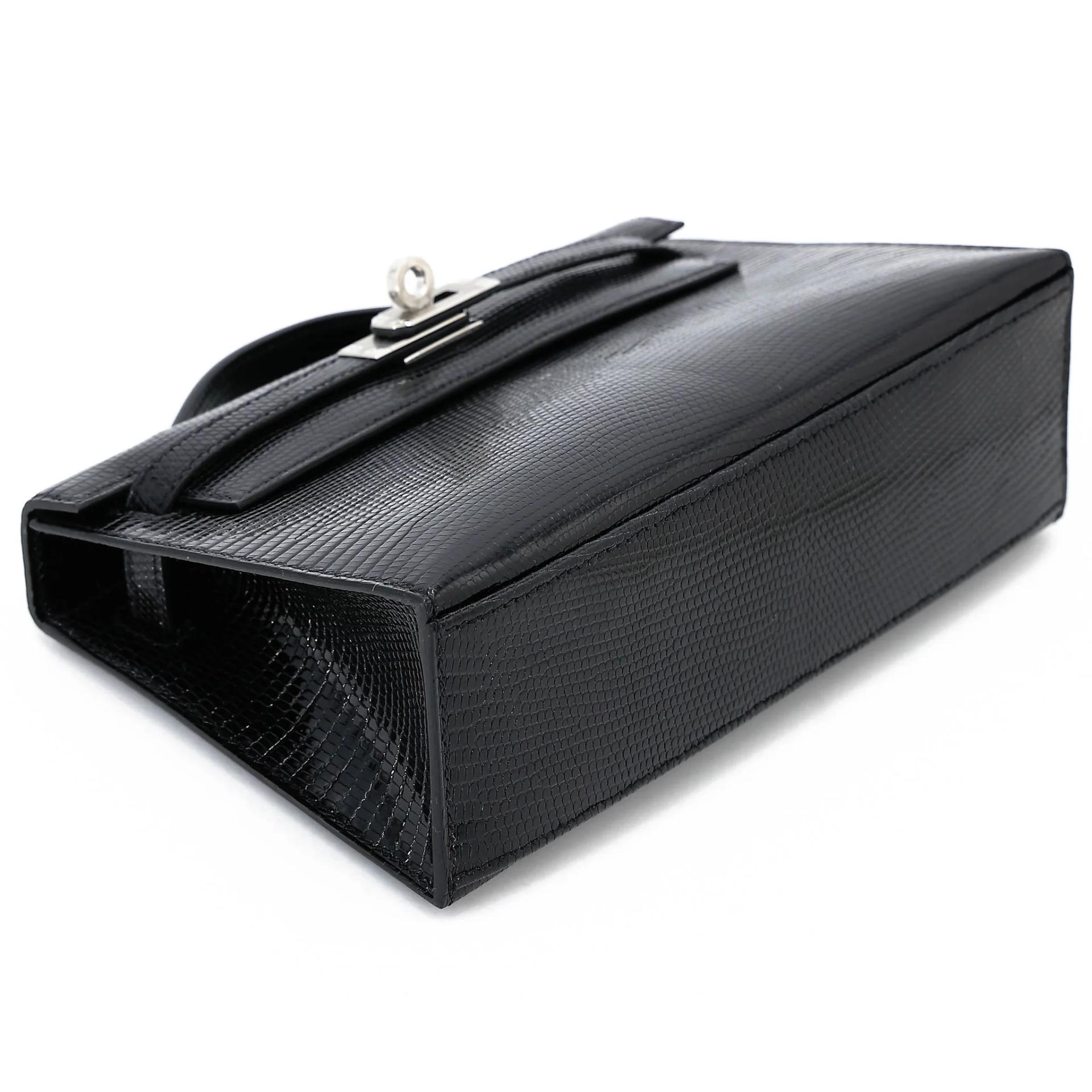 Brand New ( Rank N ) HERMÈS Kelly Pochette Noir (89) Shiny Lizard Palladium hardware K (2025) - 5
