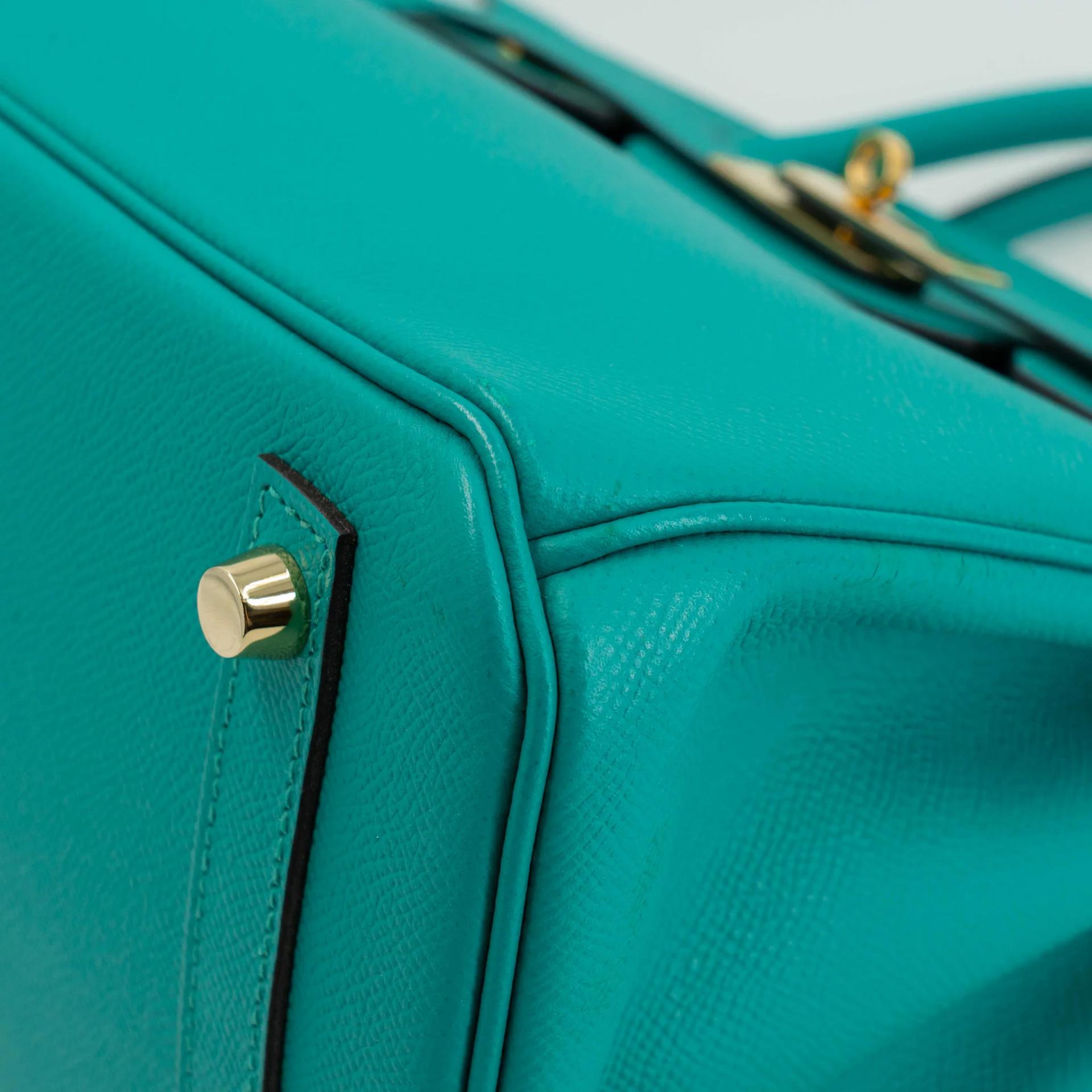 Very Good ( Rank A) HERMÈS Birkin 30 Bleu Paon (7F) Epsom Gold hardware X (2016) - 11
