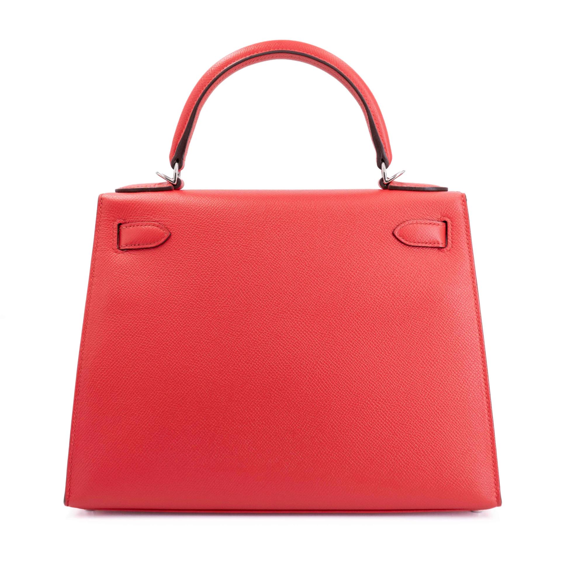 Very Good ( Rank A) HERMÈS Kelly 28 Sellier Rouge de Coeur (S3) Epsom Palladium hardware C (2018) - 2