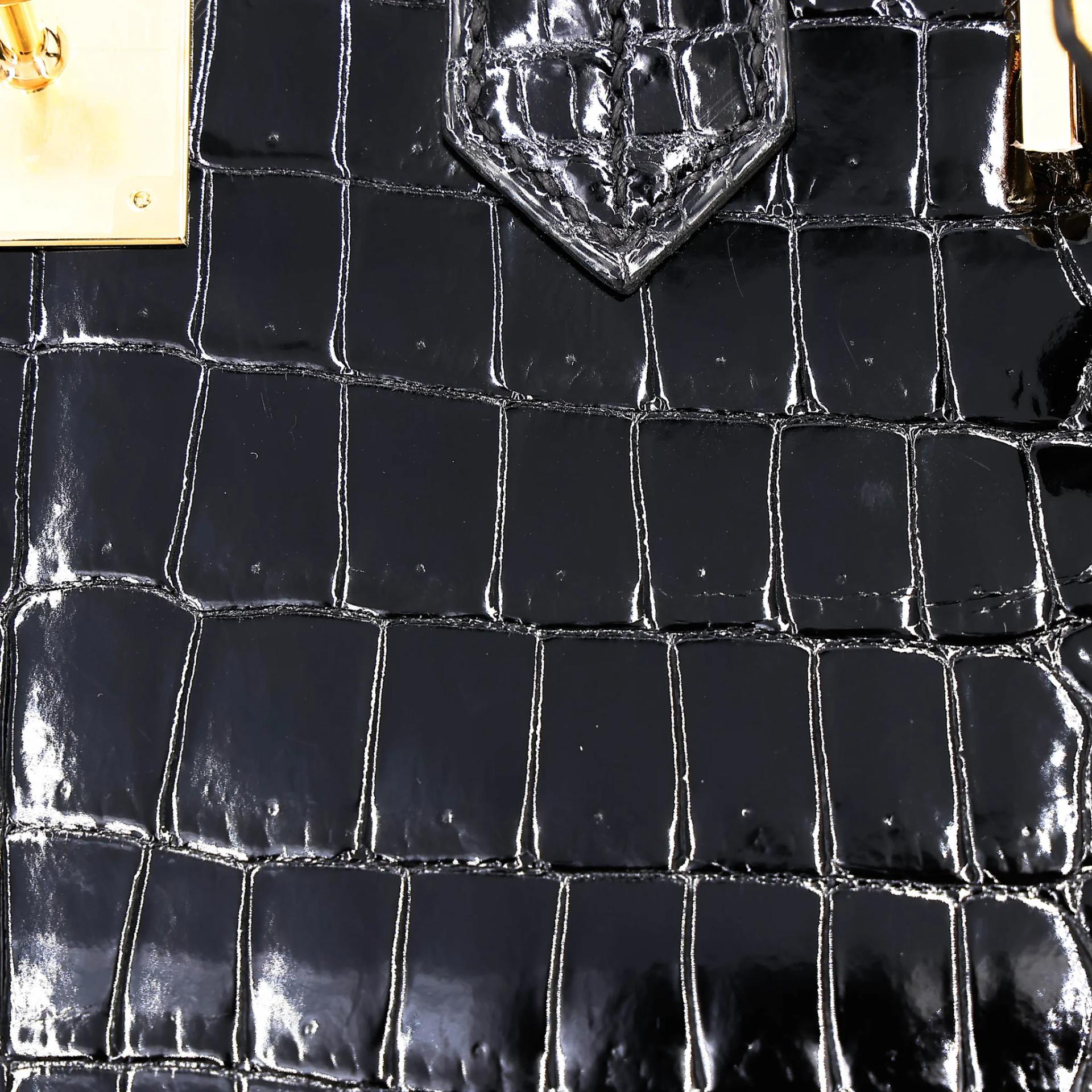 Excellent ( Rank SA ) HERMÈS Birkin 30 Sellier Noir (89) Shiny Porosus Crocodile Gold hardware Z (2021) - 16