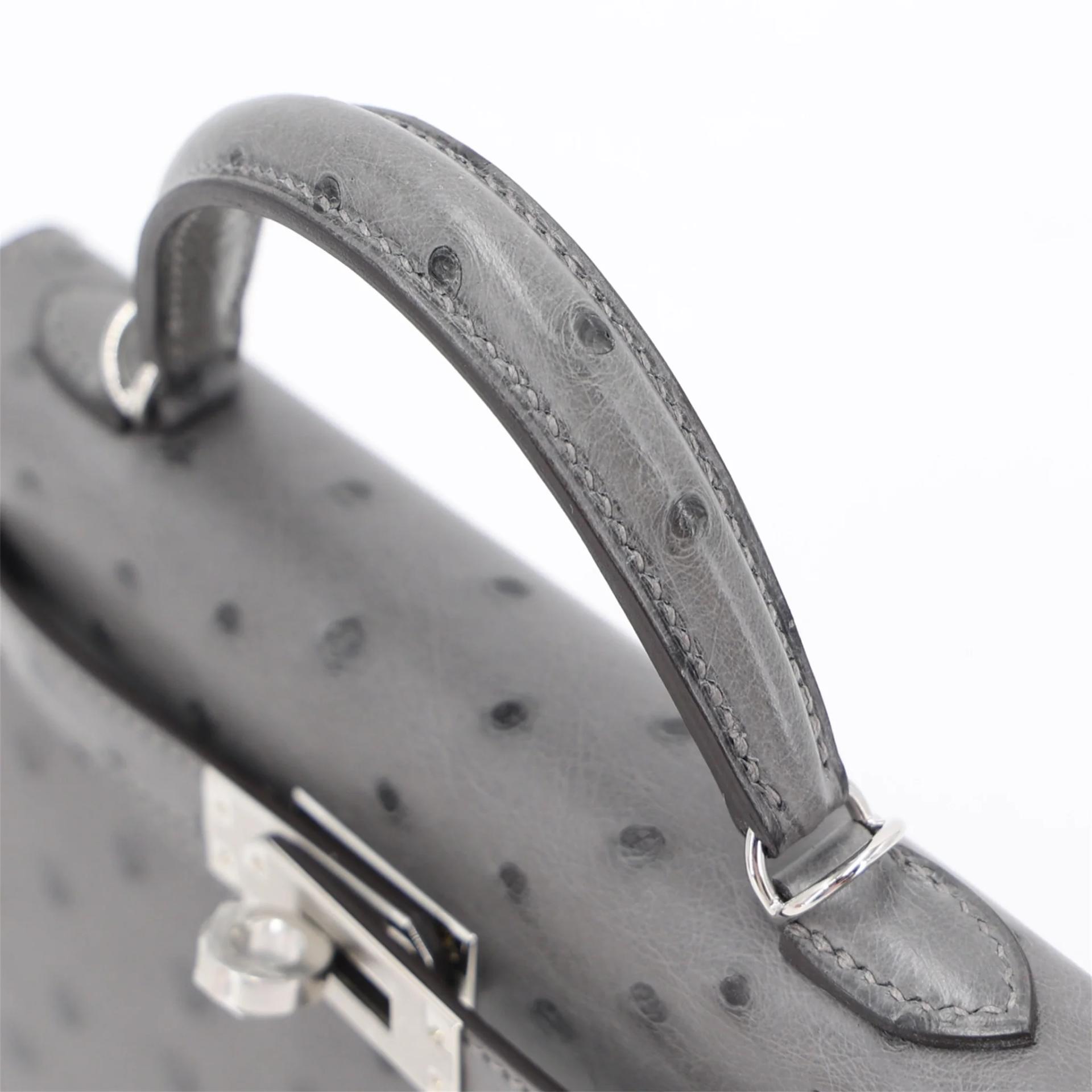 Brand New ( Rank N ) HERMÈS Mini Kelly II Gris Meyer (0L) Ostrich Palladium hardware G (2026) - 3