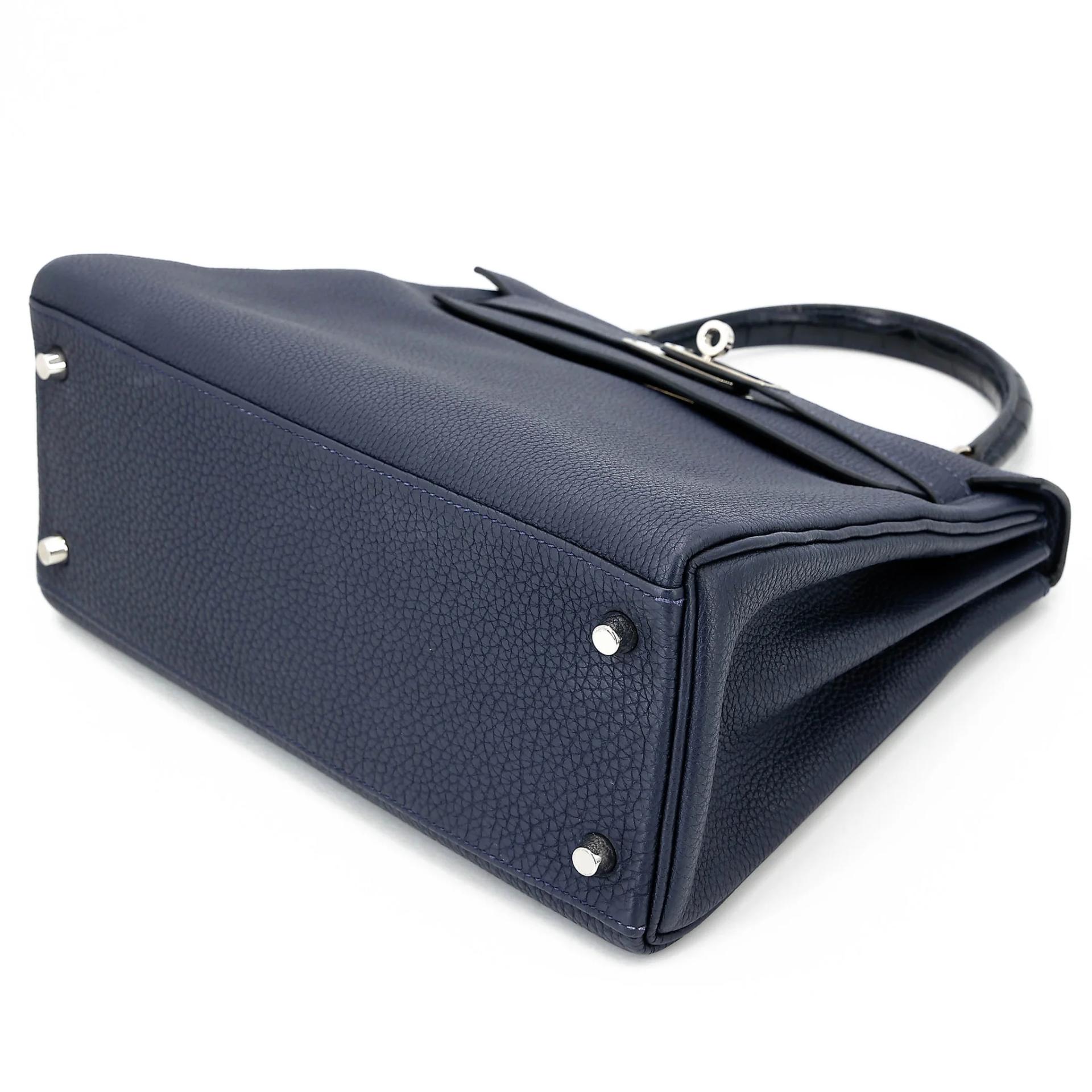 Very Good ( Rank A) HERMÈS Kelly 28 Touch Bleu Nuit (2Z) Togo Matte Alligator Palladium hardware C (2018) - 4