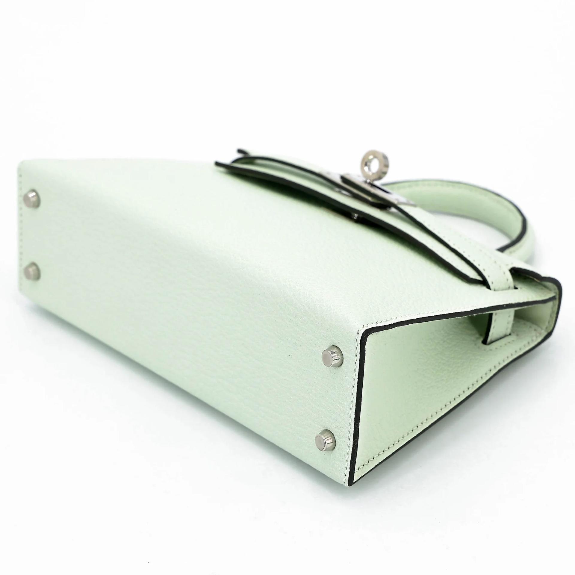 Excellent ( Rank SA ) HERMÈS Mini Kelly II Vert Fizz (0S) Chevre Mysore Palladium hardware B (2023) - 4