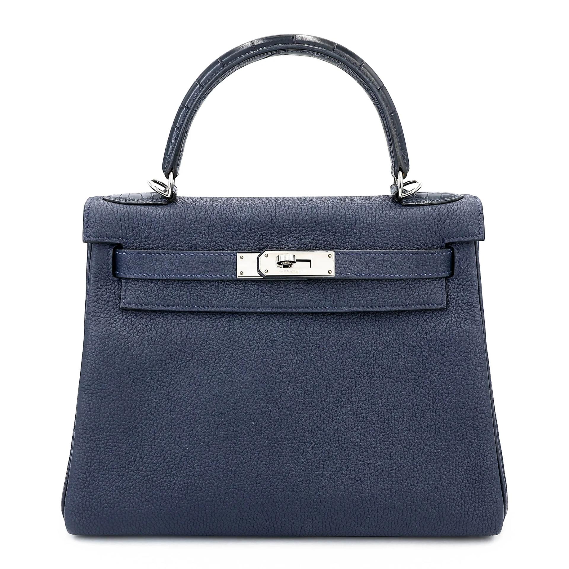 Very Good ( Rank A) HERMÈS Kelly 28 Touch Bleu Nuit (2Z) Togo Matte Alligator Palladium hardware C (2018) - 1