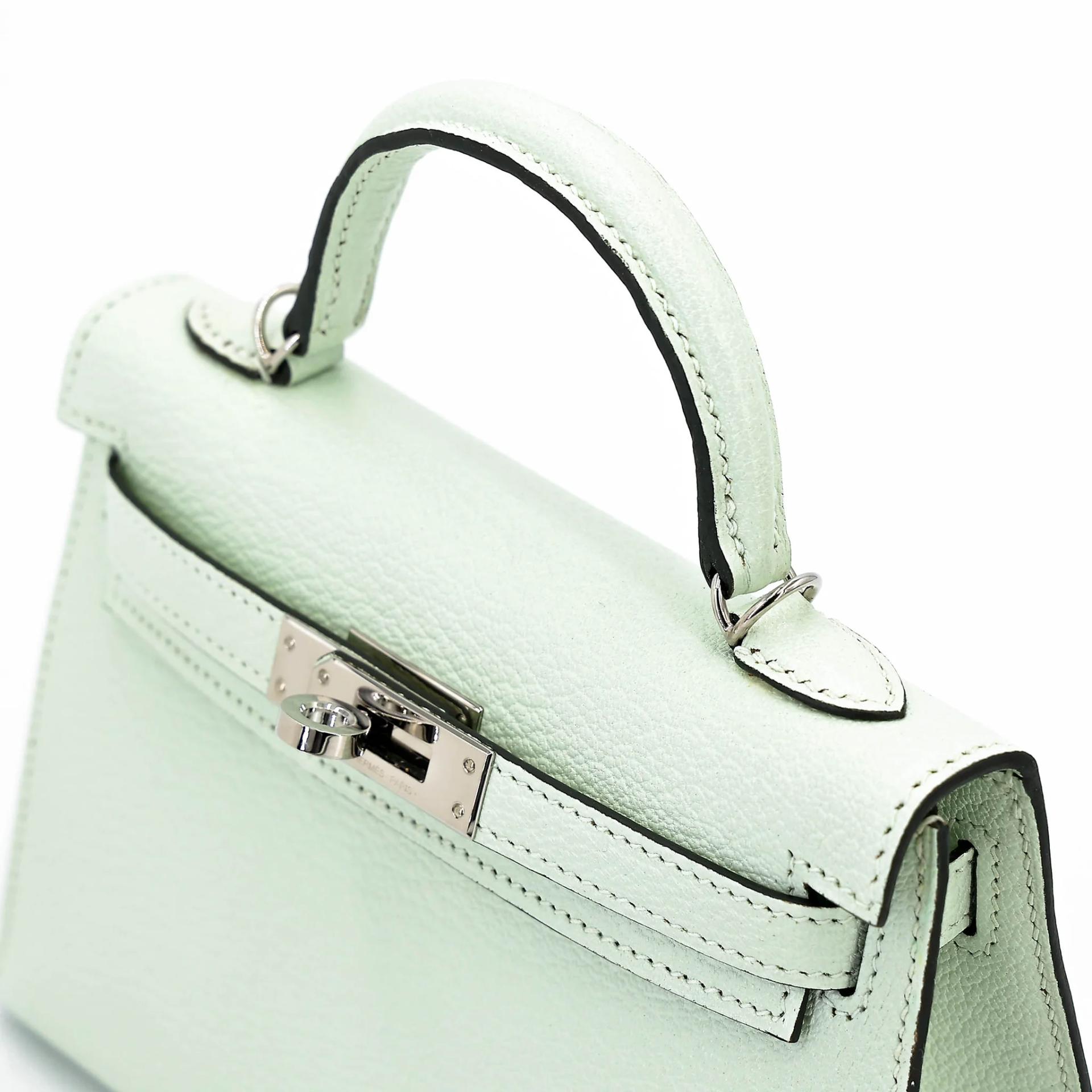 Excellent ( Rank SA ) HERMÈS Mini Kelly II Vert Fizz (0S) Chevre Mysore Palladium hardware B (2023) - 3