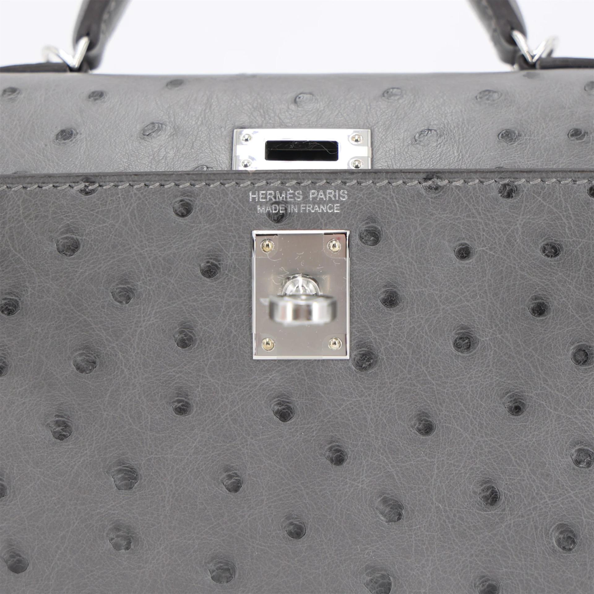 Brand New ( Rank N ) HERMÈS Mini Kelly II Gris Meyer (0L) Ostrich Palladium hardware G (2026) - 10
