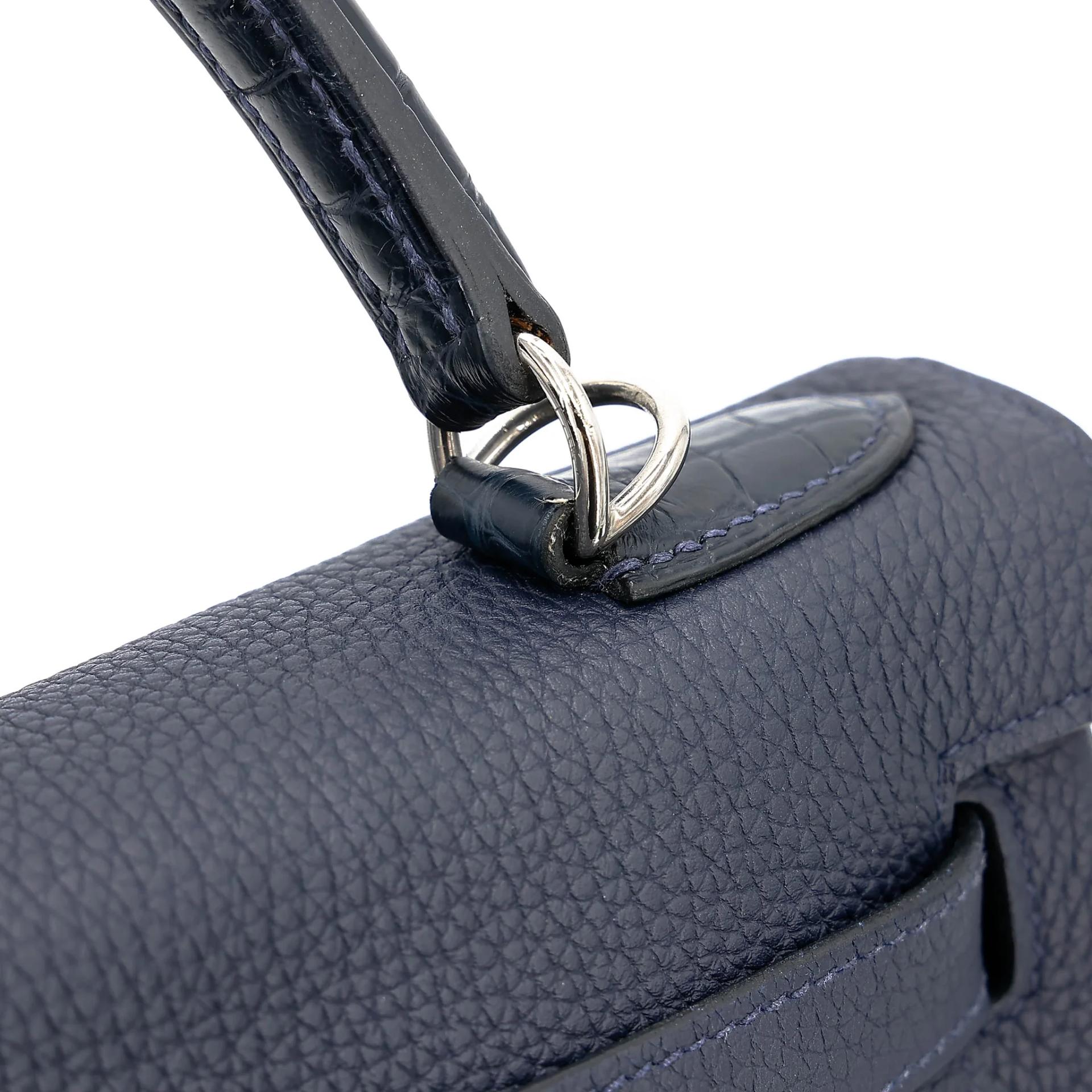 Very Good ( Rank A) HERMÈS Kelly 28 Touch Bleu Nuit (2Z) Togo Matte Alligator Palladium hardware C (2018) - 17